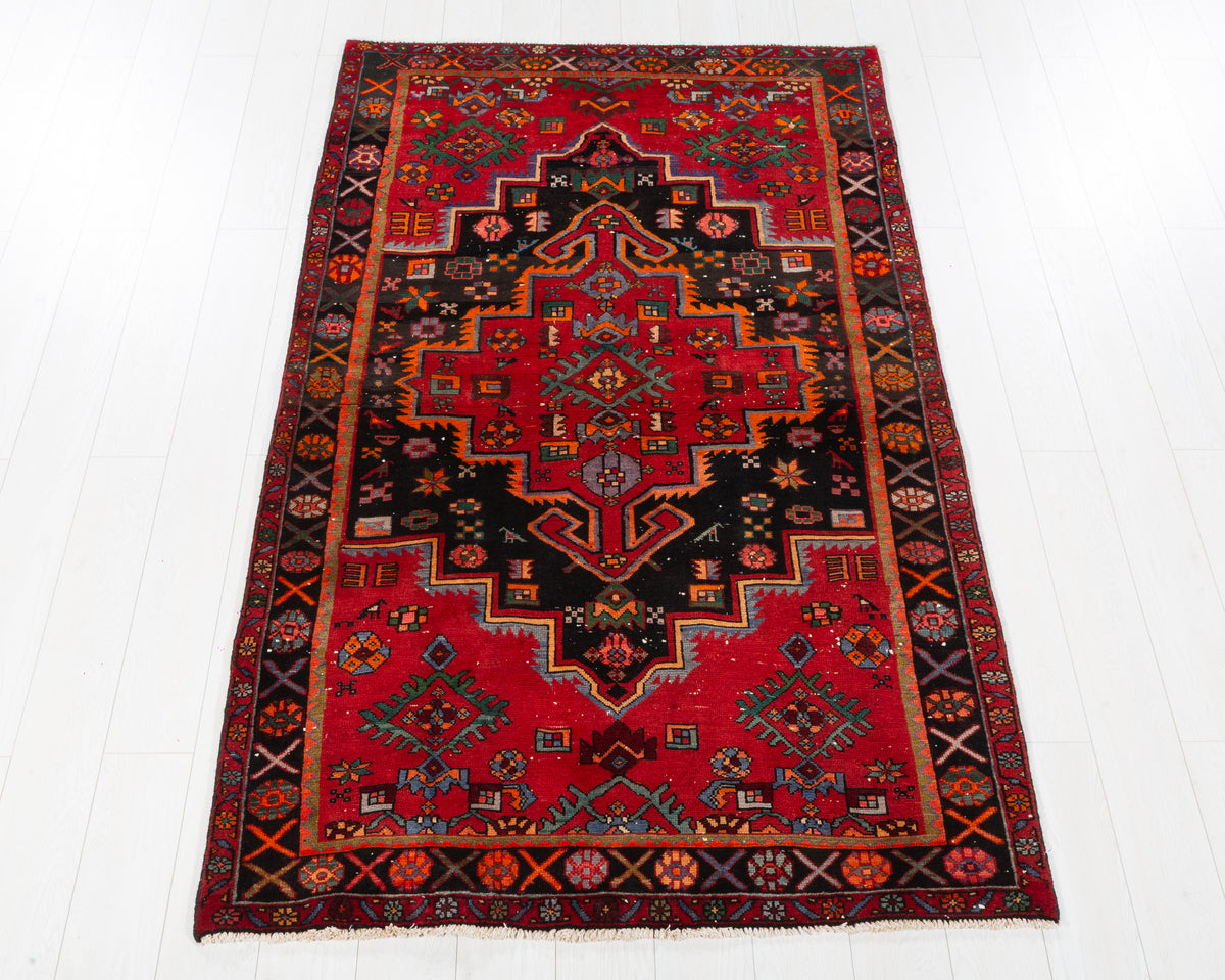 Vintage Zanjan Red, Black hand-knotted wool rug, SKU 5670