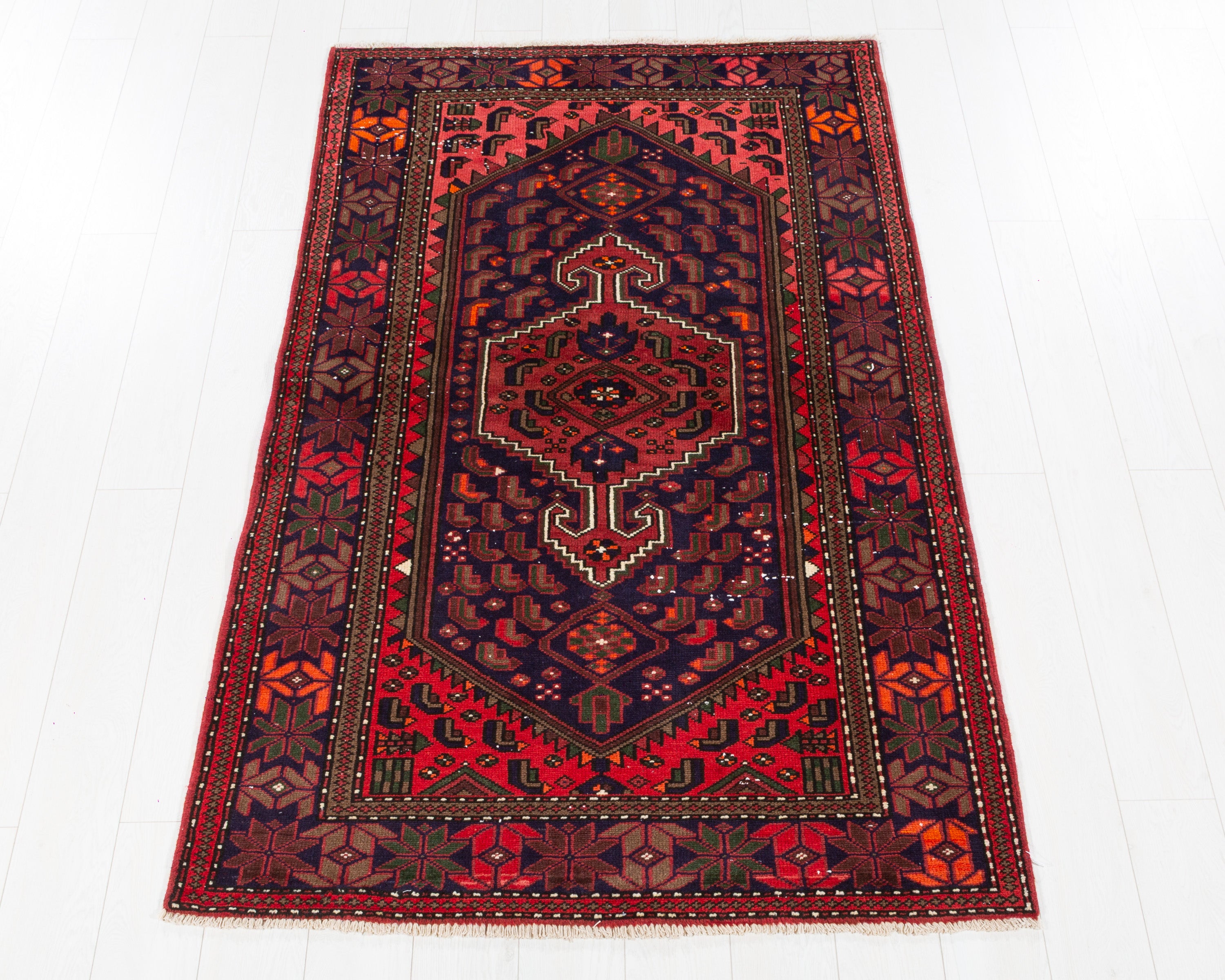 Vintage Zanjan Pinkish-Red, Navy Blue hand-knotted wool rug, SKU 5672