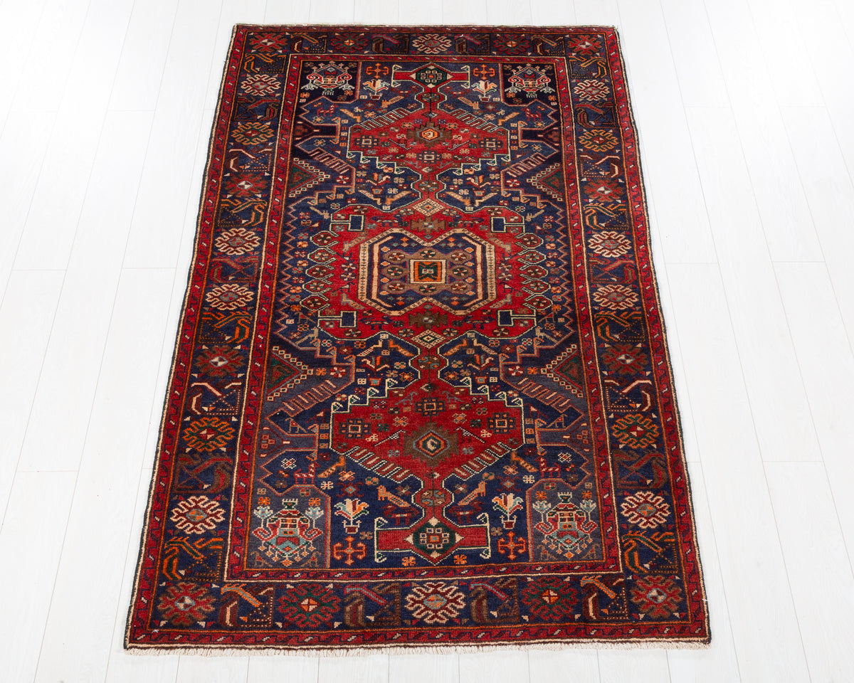 Collectible Vintage Tarom Red, Navy Blue hand-knotted wool rug, SKU 5674