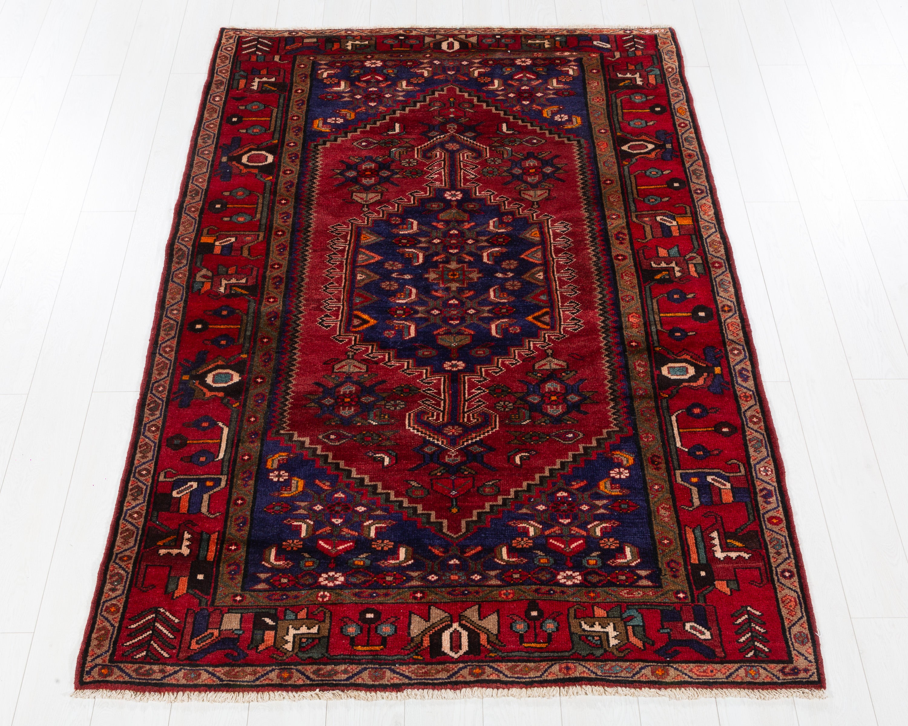 Vintage Zanjan Red, Deep Navy Blue hand-knotted wool rug, SKU 5678