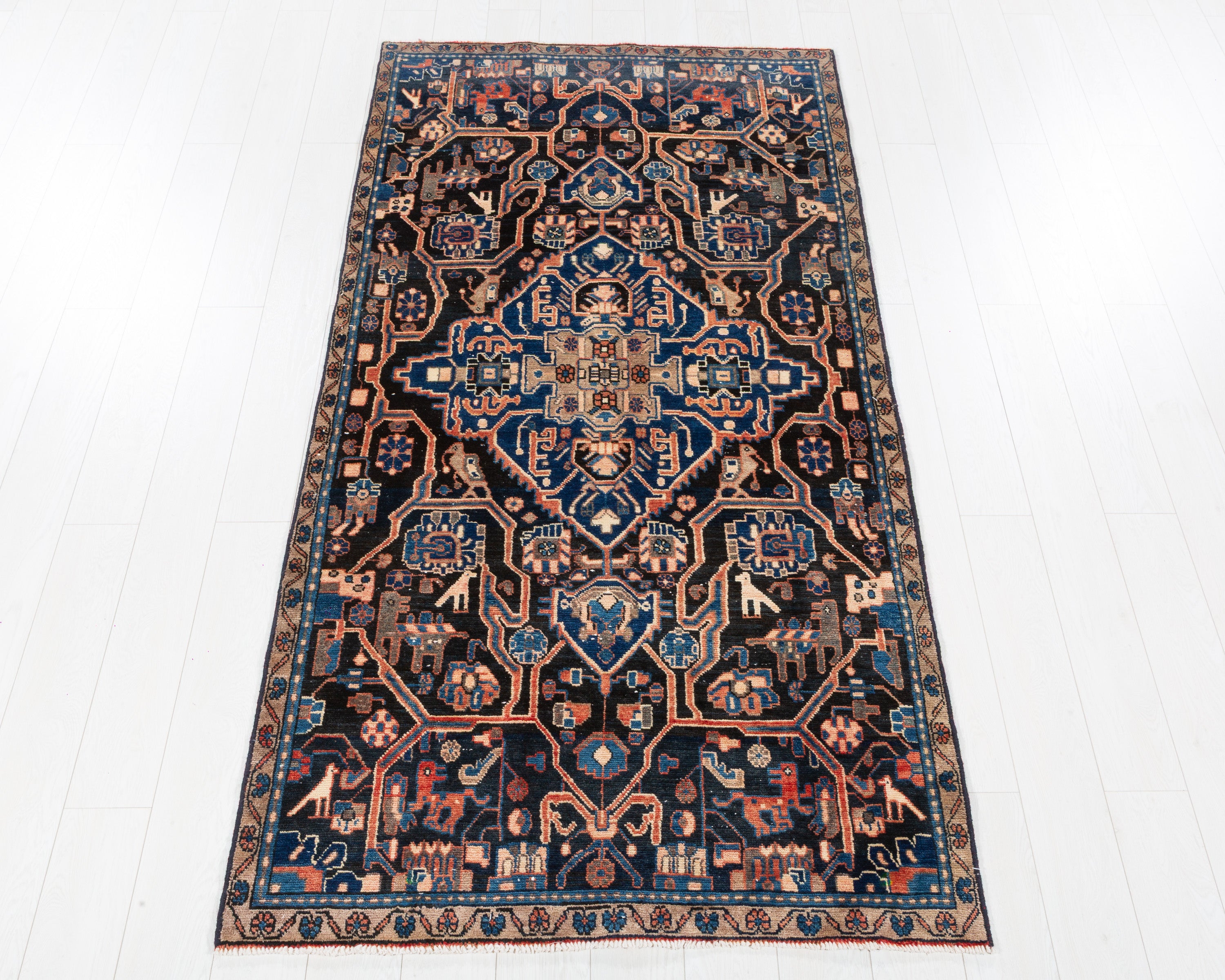 Collectible Vintage Nahavand Navy Blue hand-knotted wool rug, SKU 5679