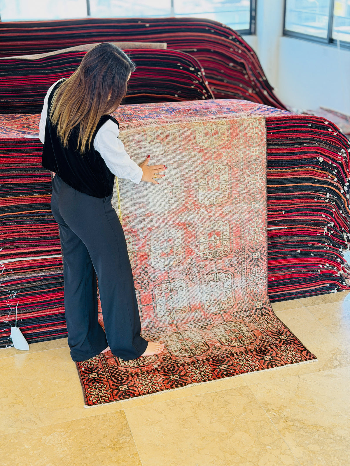 Antique Faded Red Distressed Allover Area Rug – 6' 3" x 3' 9" (191 x 115 cm)