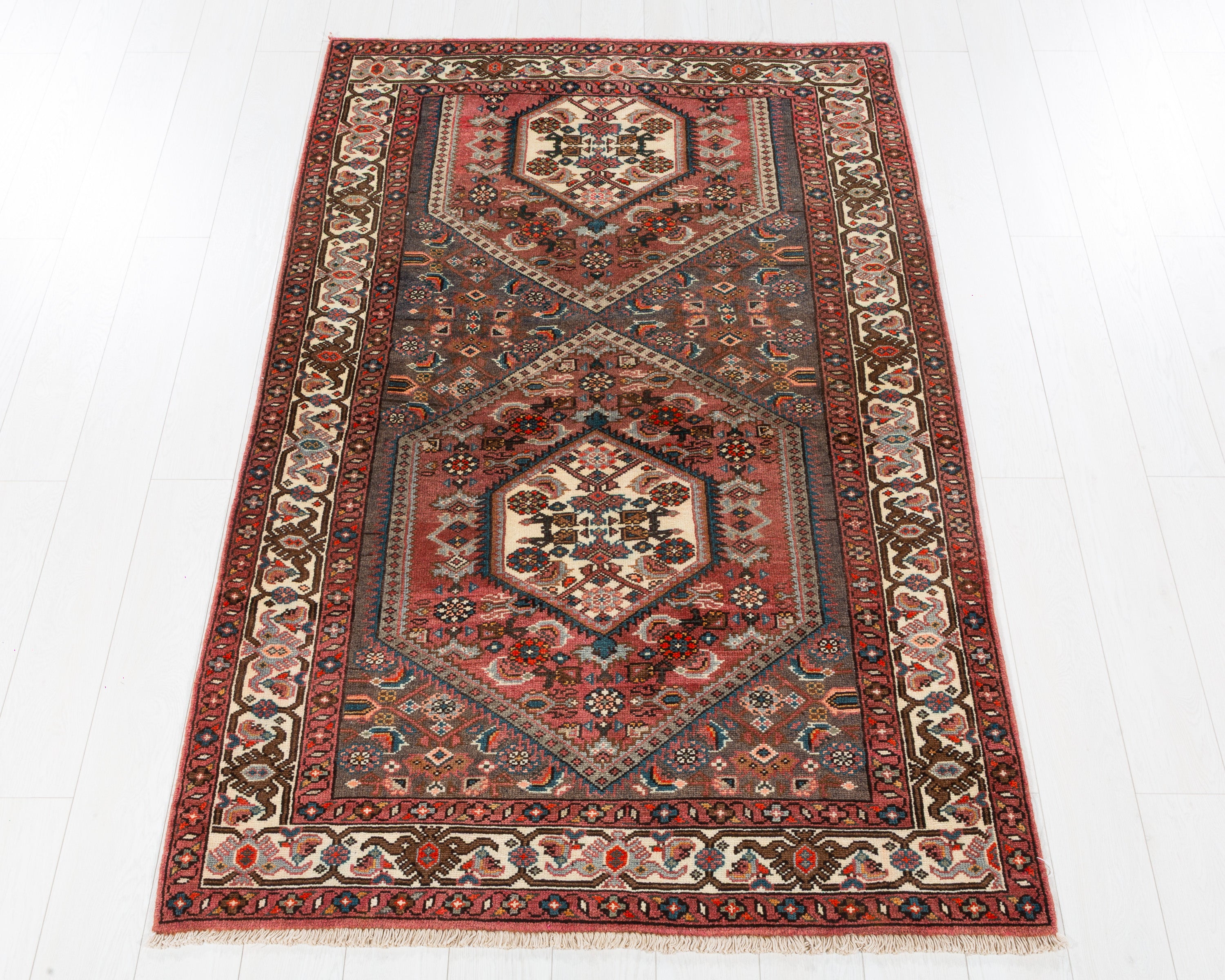 Collectible Vintage Zanjan Rust Red, Gray hand-knotted wool rug, SKU 5684