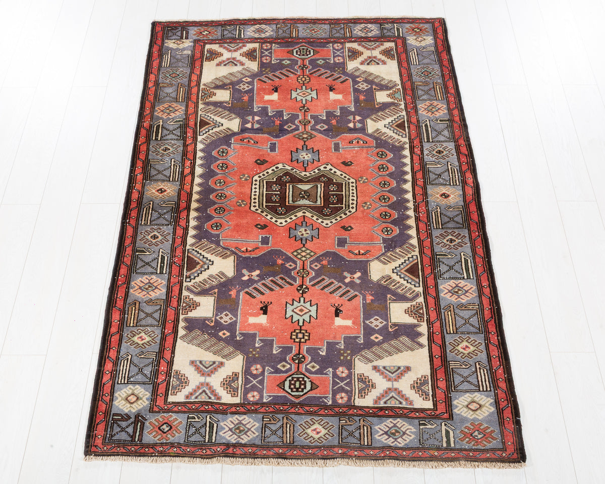 Collectible Vintage Tarom Bright Red, Blue hand-knotted wool rug, SKU 5695