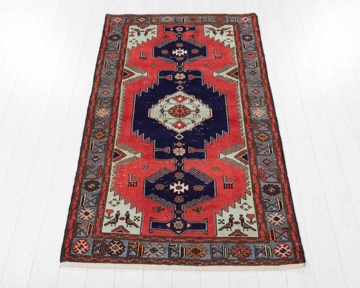 Collectible Vintage Tarom Coral, Navy Blue hand-knotted wool rug, SKU 5696