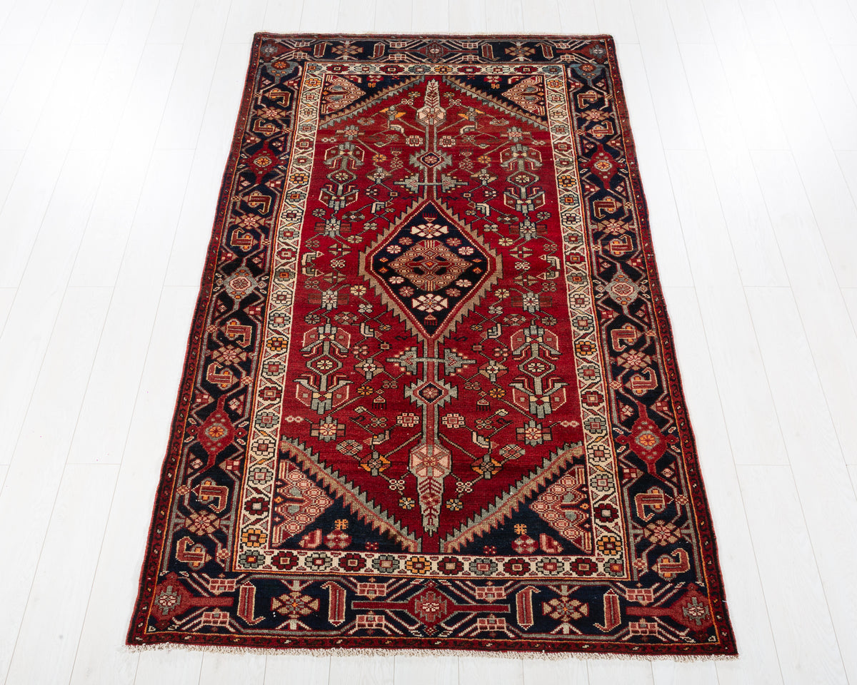 Vintage Zanjan Red, Deep Navy Blue hand-knotted wool rug, SKU 5697