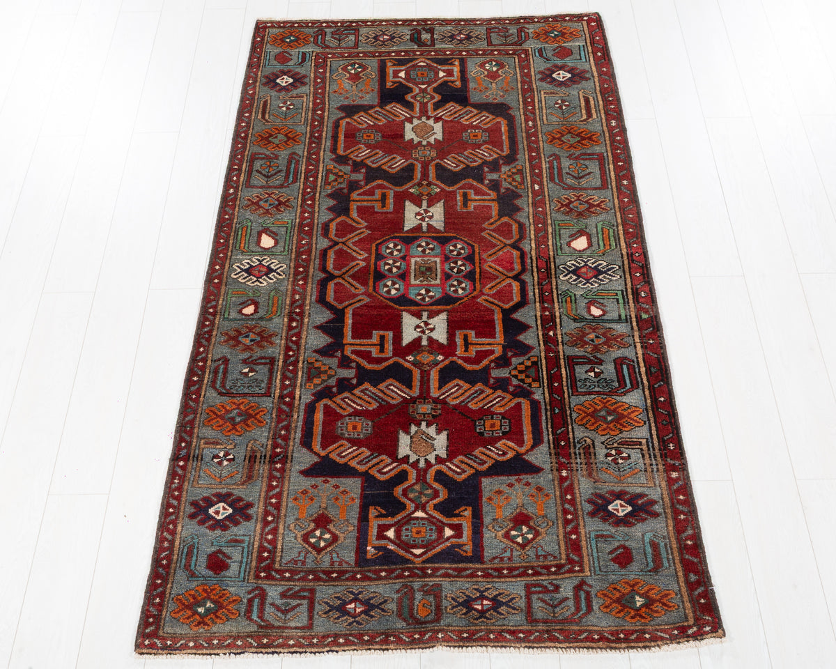 Collectible Vintage Tarom Red, Navy Blue hand-knotted wool rug, SKU 5703