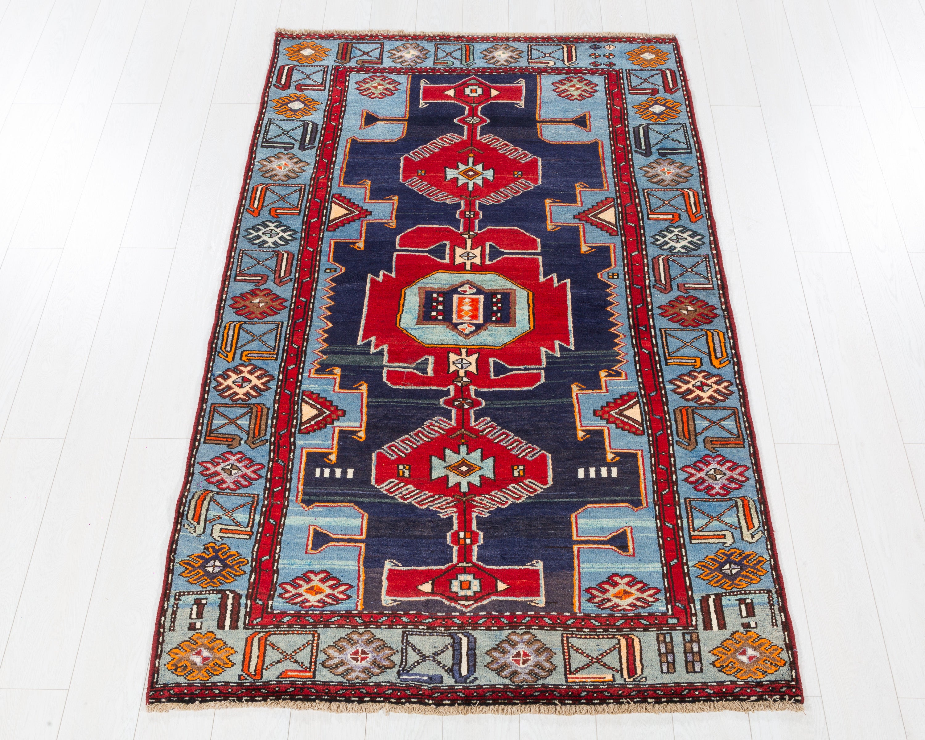 Collectible Vintage Tarom Red, Navy Blue hand-knotted wool rug, SKU 5704
