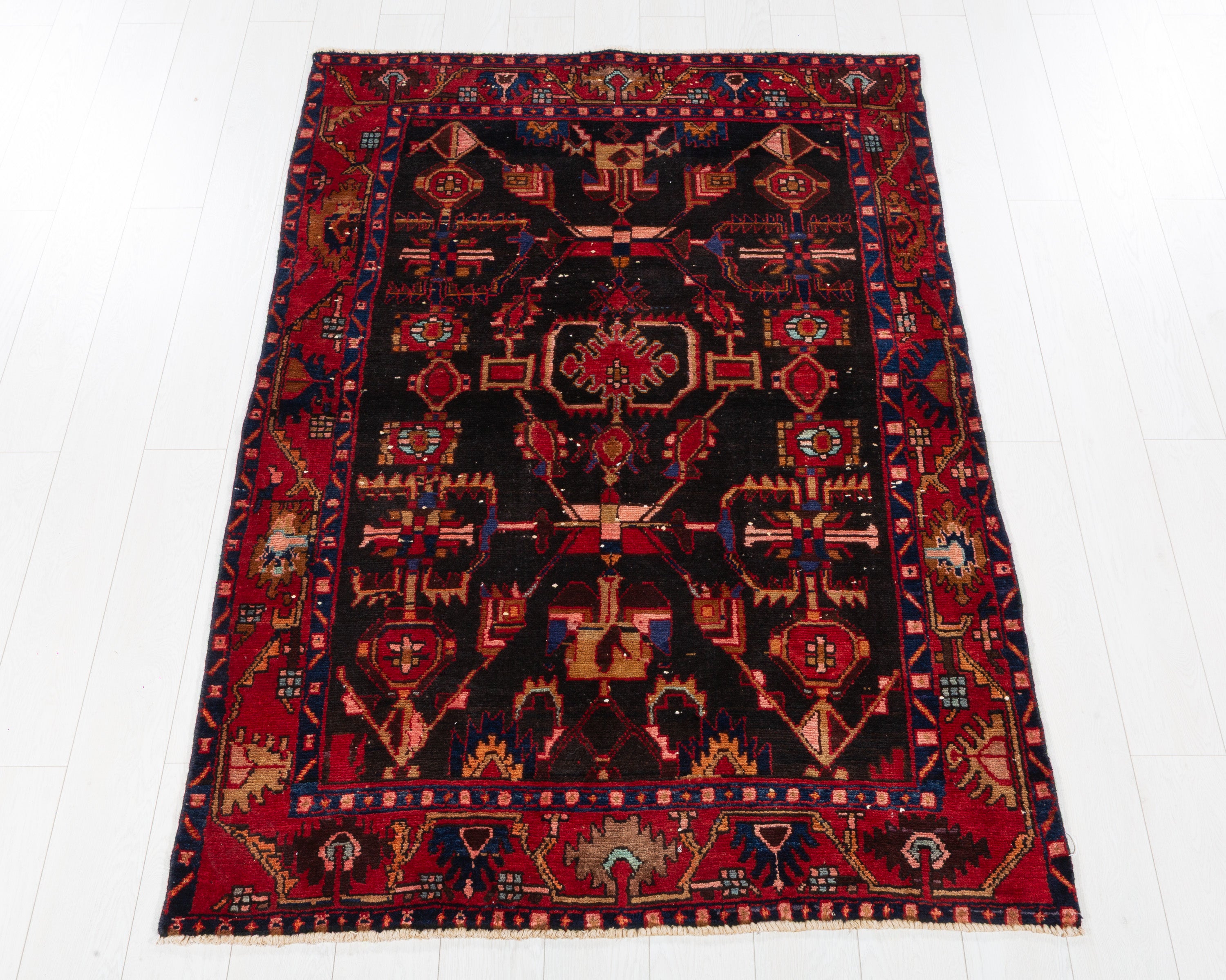 Collectible Vintage Brujerd Black Red hand-knotted wool rug, SKU 5707