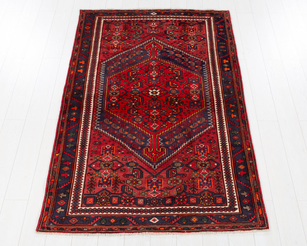 Vintage Zanjan Red, Navy Blue hand-knotted wool rug, SKU 5711