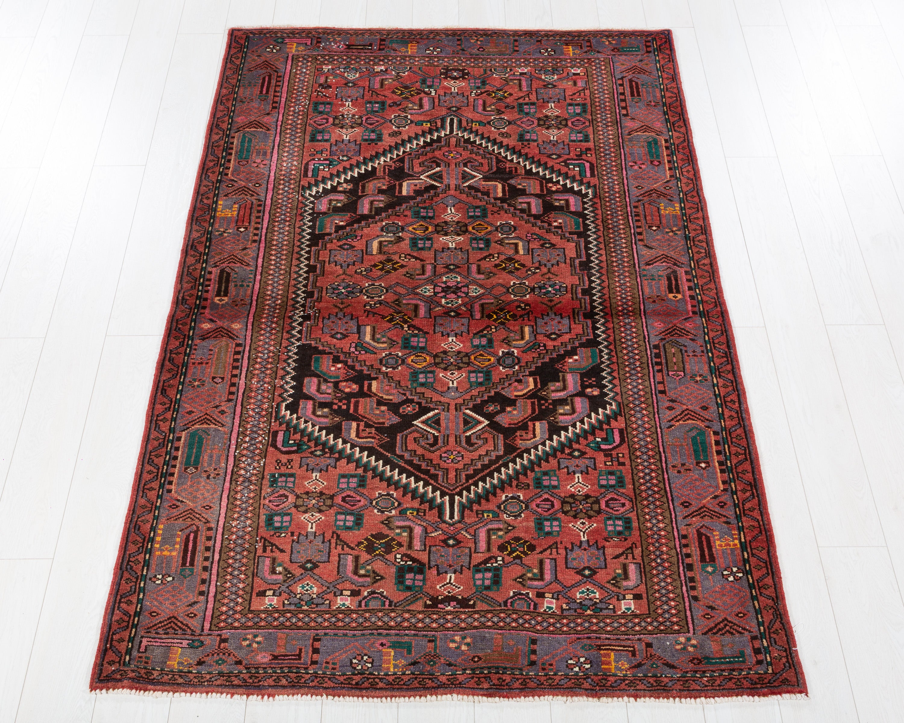 Vintage Zanjan Bright Red hand-knotted wool rug, SKU 5715