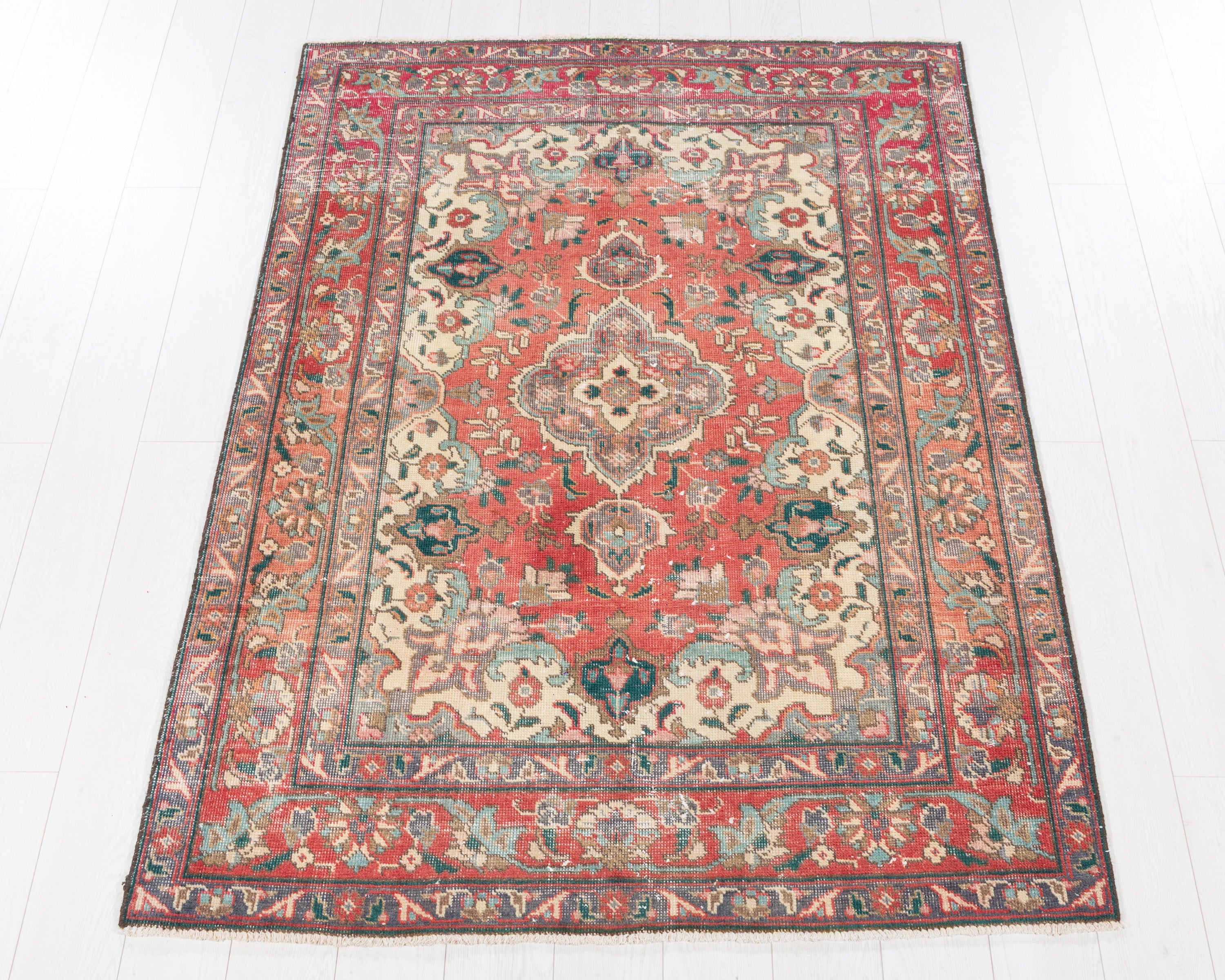 Vintage Tabriz Faded Red hand-knotted wool rug, SKU 5722