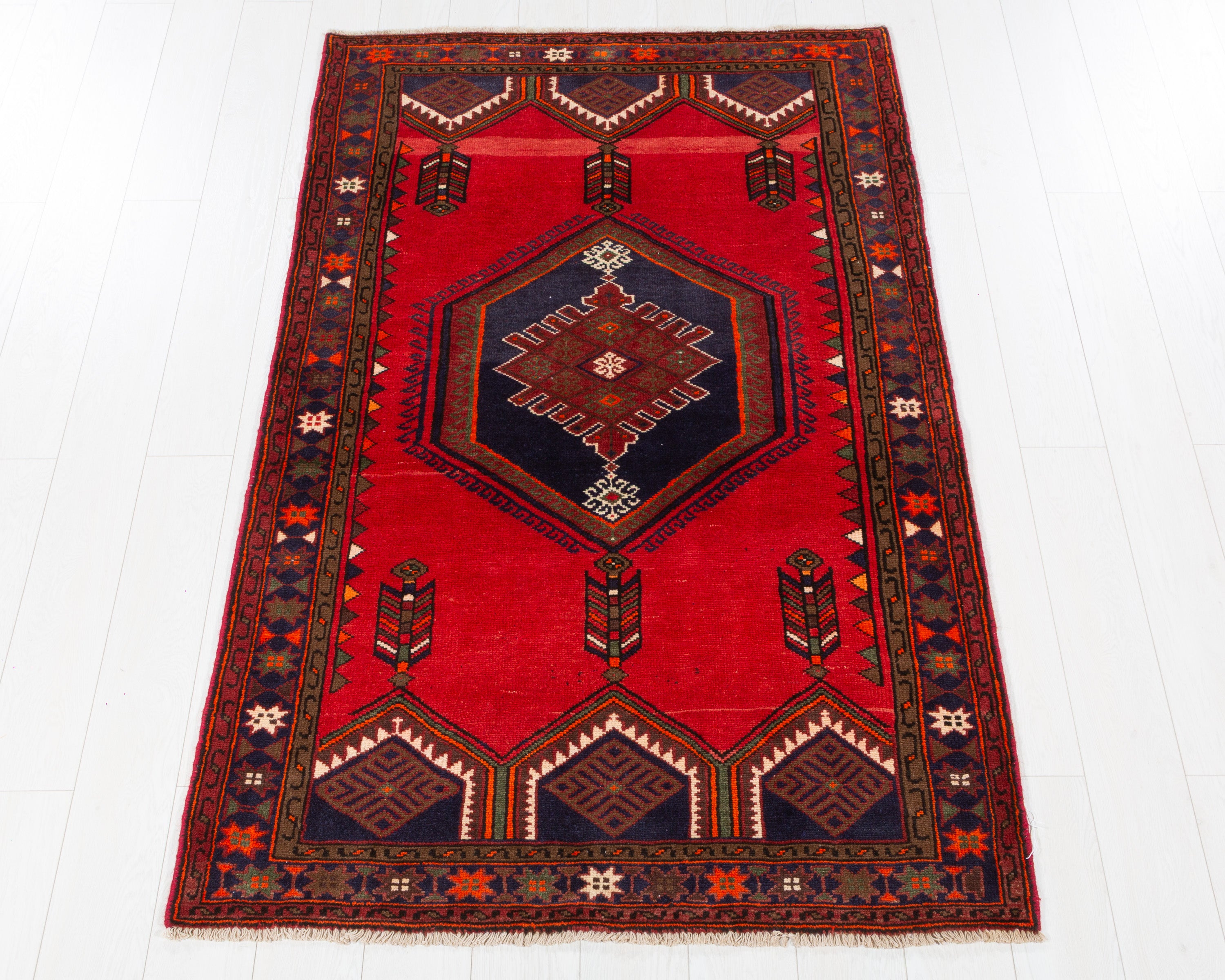 Vintage Zanjan Red, Navy Blue hand-knotted wool rug, SKU 5726