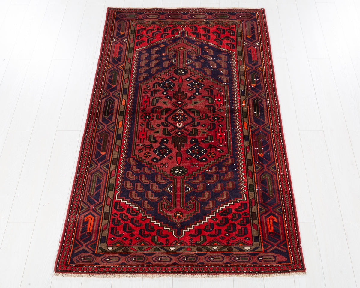 Vintage Zanjan Rust Red, Navy Blue hand-knotted wool rug, SKU 5727