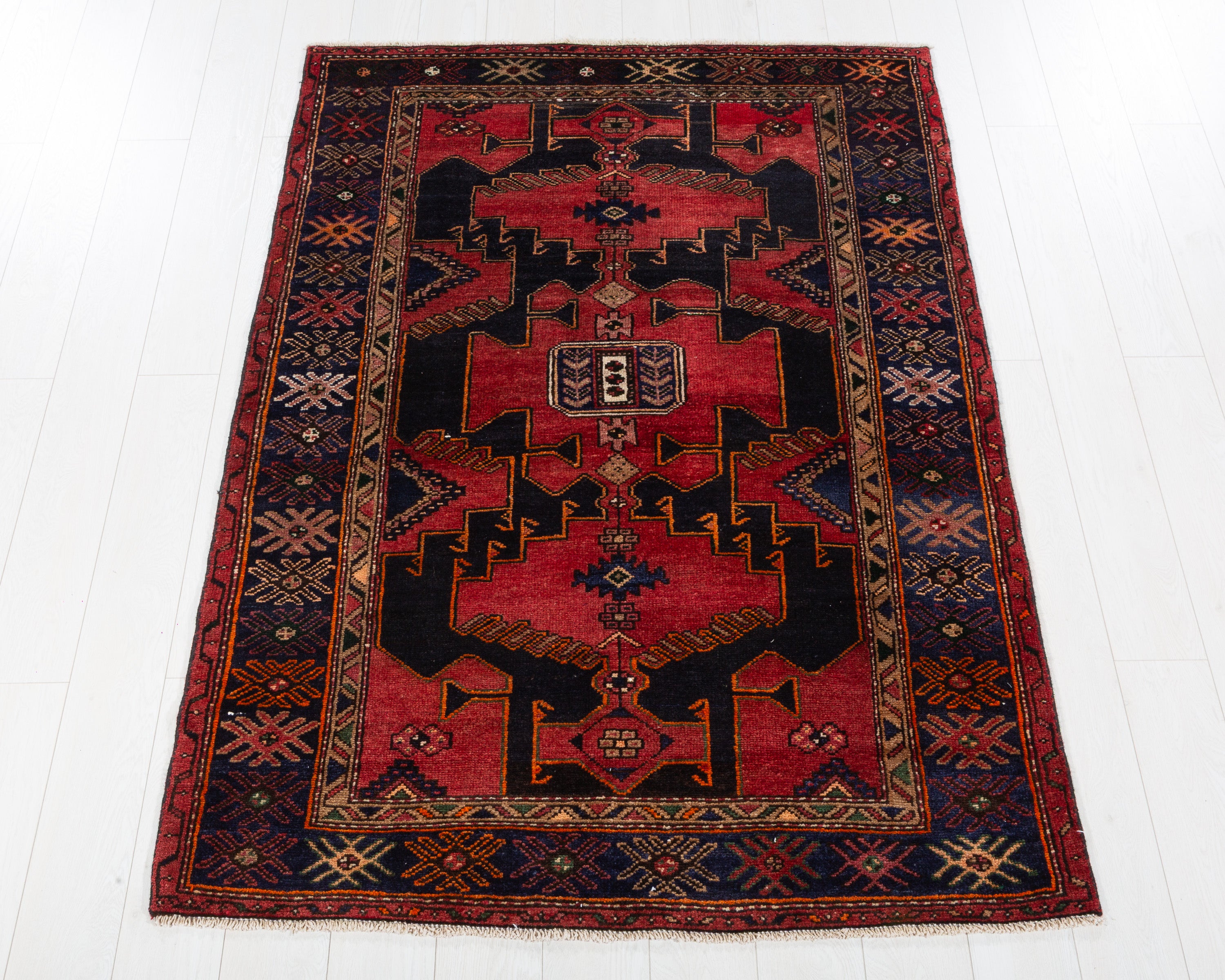 Collectible Vintage Tarom Red, Deep Navy Blue hand-knotted wool rug, SKU 5728
