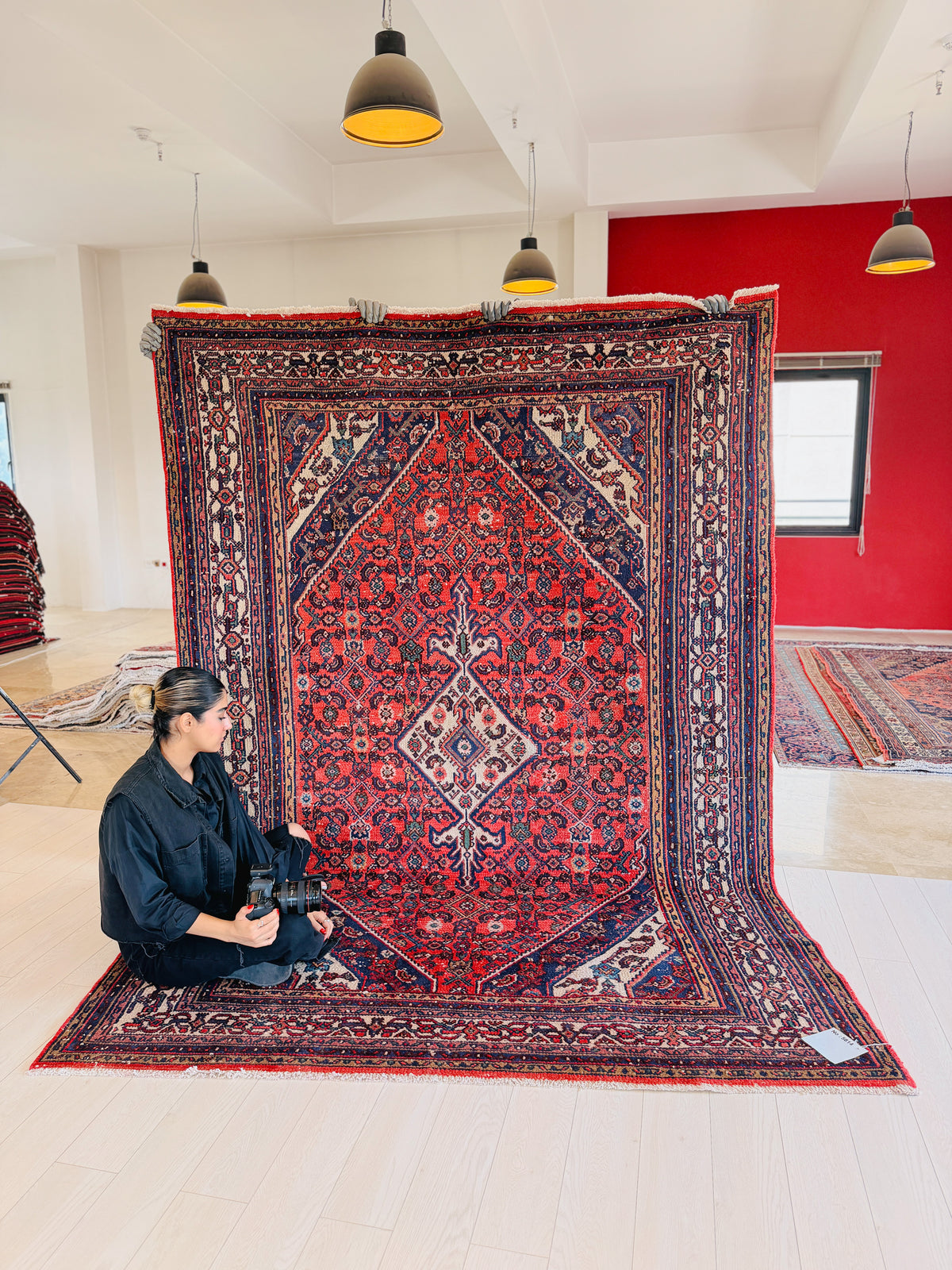 Vintage Red and Beige Geometric Rug – 9' 8" x 6' 8" (294 x 204 cm)