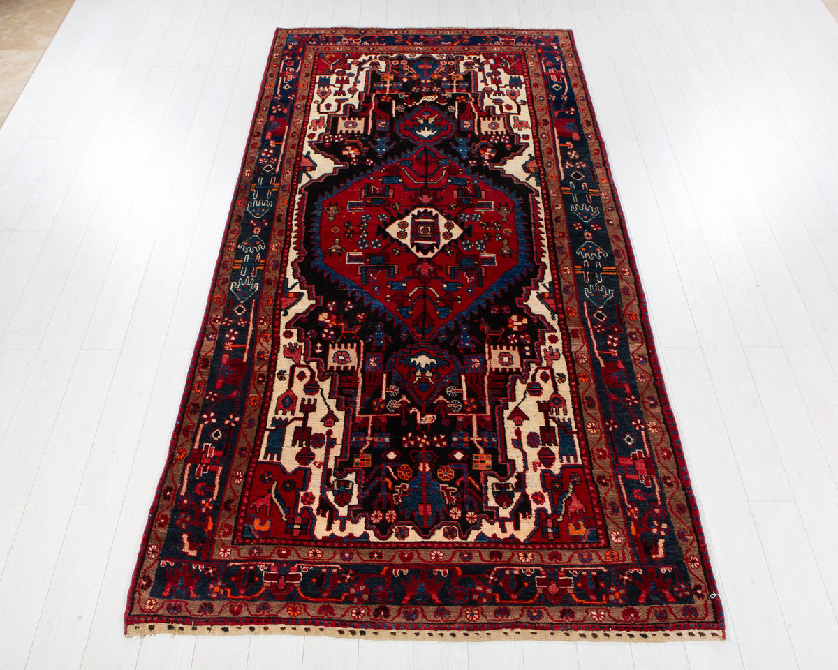 Antique Nahavand Navy Blue and red hand-knotted wool rug, SKU 6081