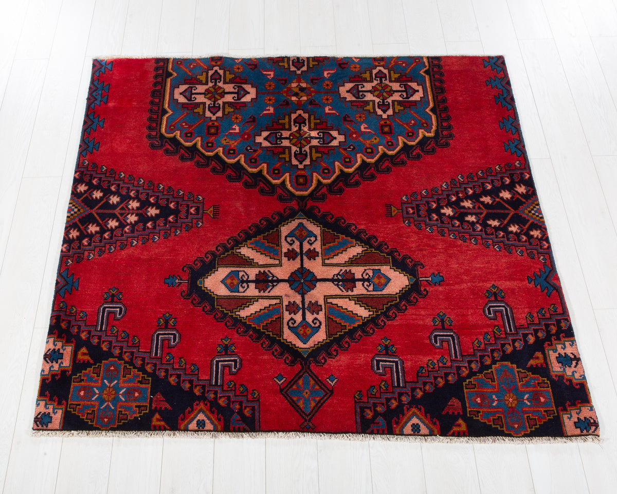 Vintage Viss Red and blue hand-knotted wool rug, SKU 6089
