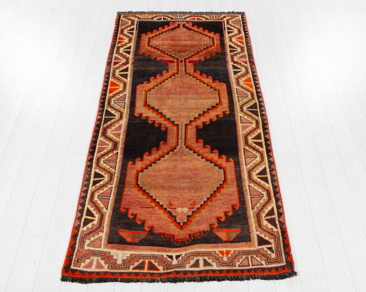 Antique Lori Rust orange and black hand-knotted wool rug, SKU 6119