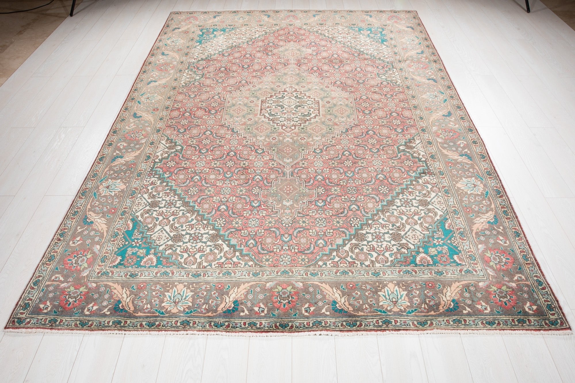 Hand-Knotted Vintage Large Wool Area Rug Faded – 10' 1" x 6' 7" (309 x 201 cm) - Yasi & Fara