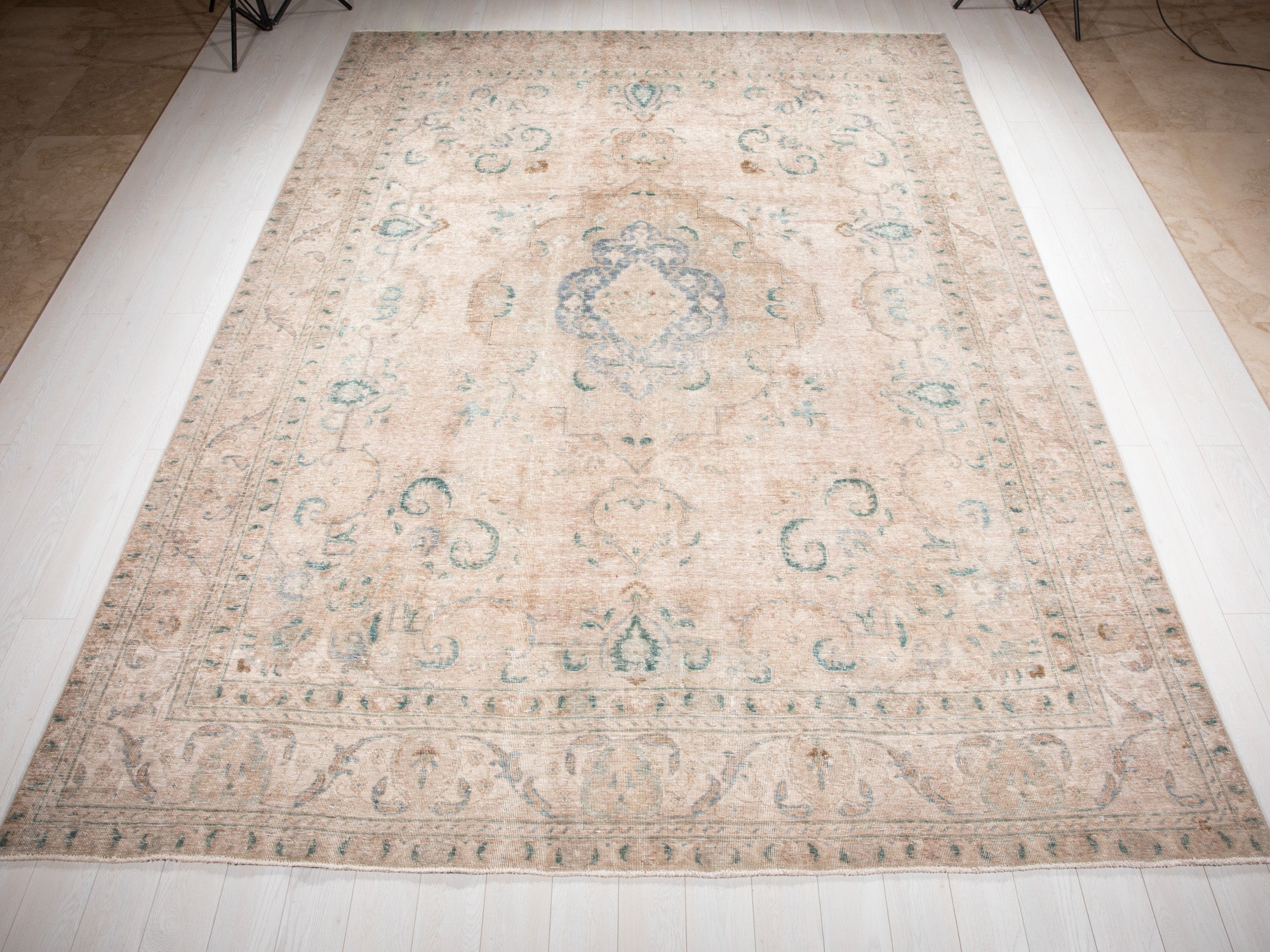 Hand-Knotted Vintage Large Wool Area Rug Faded – 12' 8" x 9' 4" (386 x 286 cm) - Yasi & Fara