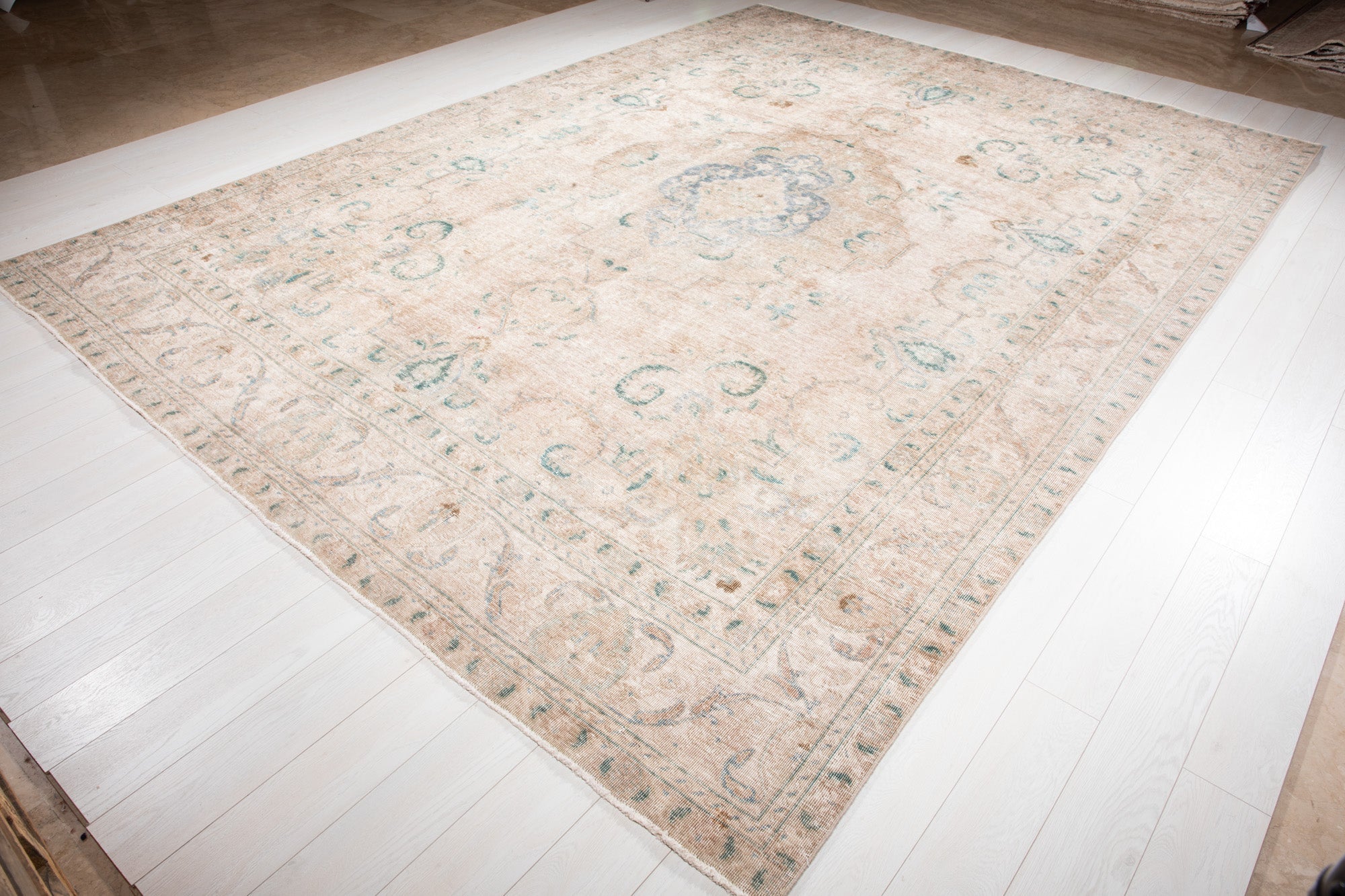 Hand-Knotted Vintage Large Wool Area Rug Faded – 12' 8" x 9' 4" (386 x 286 cm) - Yasi & Fara