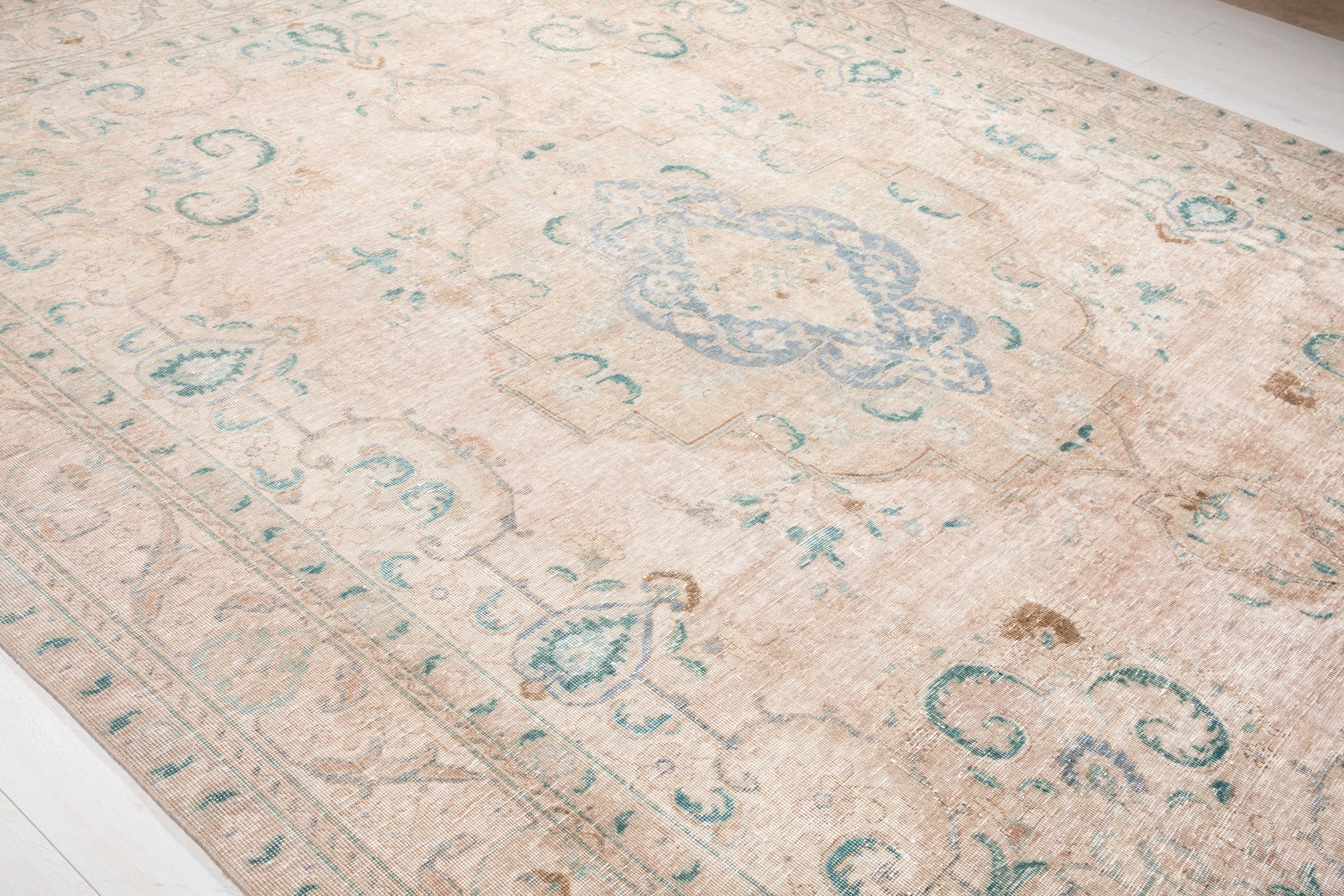 Hand-Knotted Vintage Large Wool Area Rug Faded – 12' 8" x 9' 4" (386 x 286 cm) - Yasi & Fara