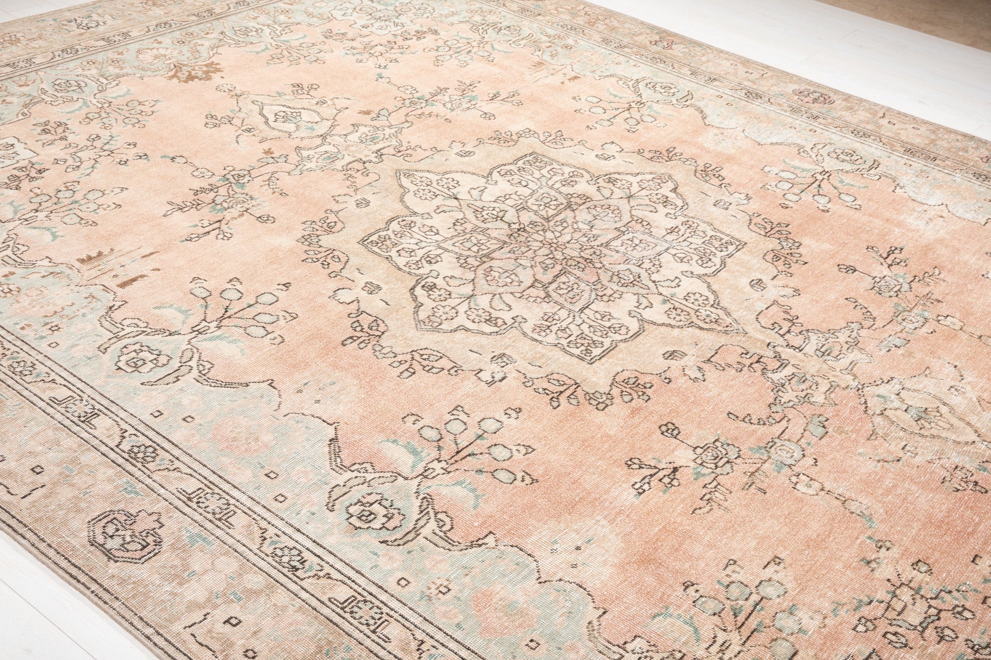 Hand-Knotted Vintage Large Wool Area Rug Faded – 12' 2" x 8' 11" (372 x 273 cm) - Yasi & Fara