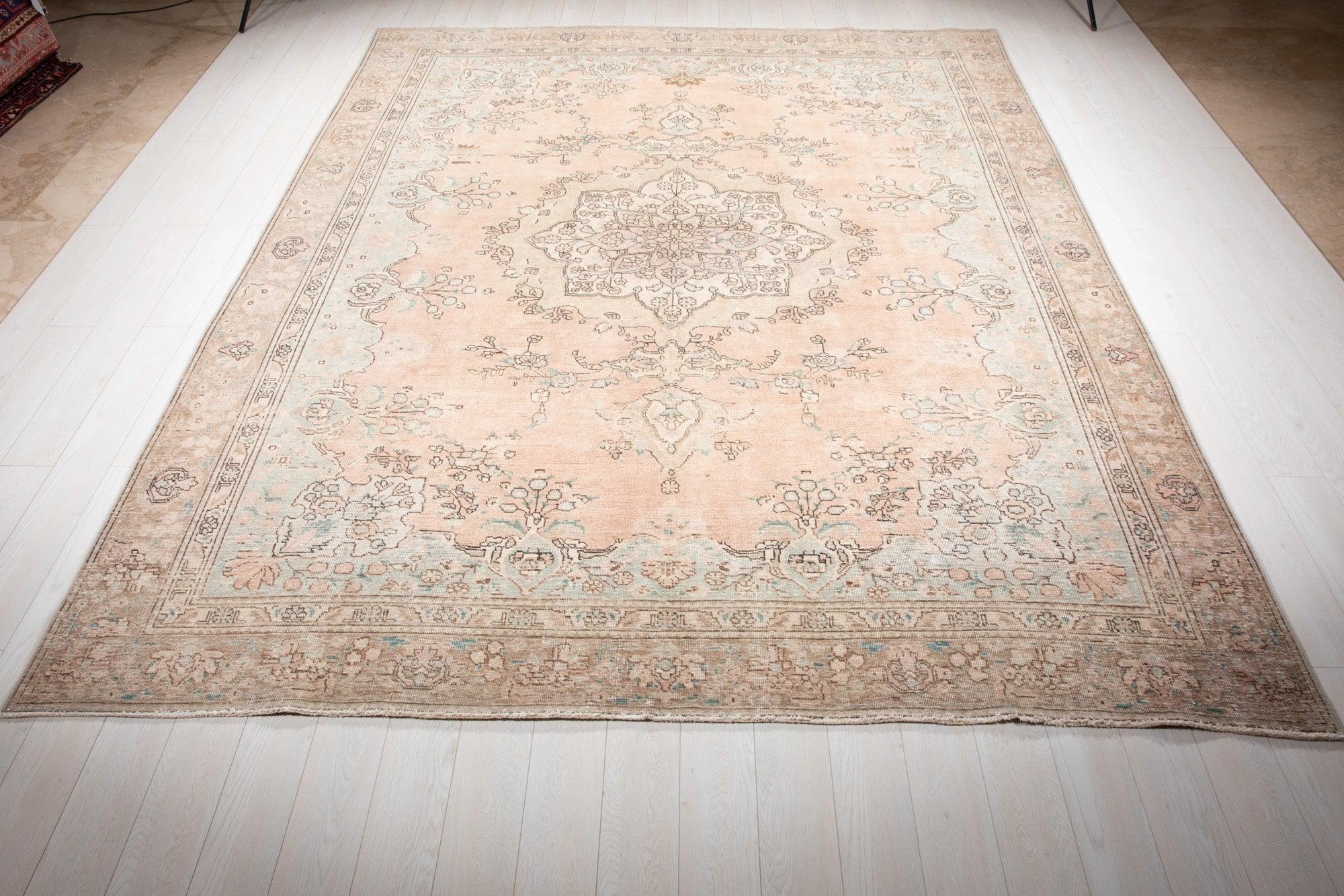 Hand-Knotted Vintage Large Wool Area Rug Faded – 12' 2" x 8' 11" (372 x 273 cm) - Yasi & Fara