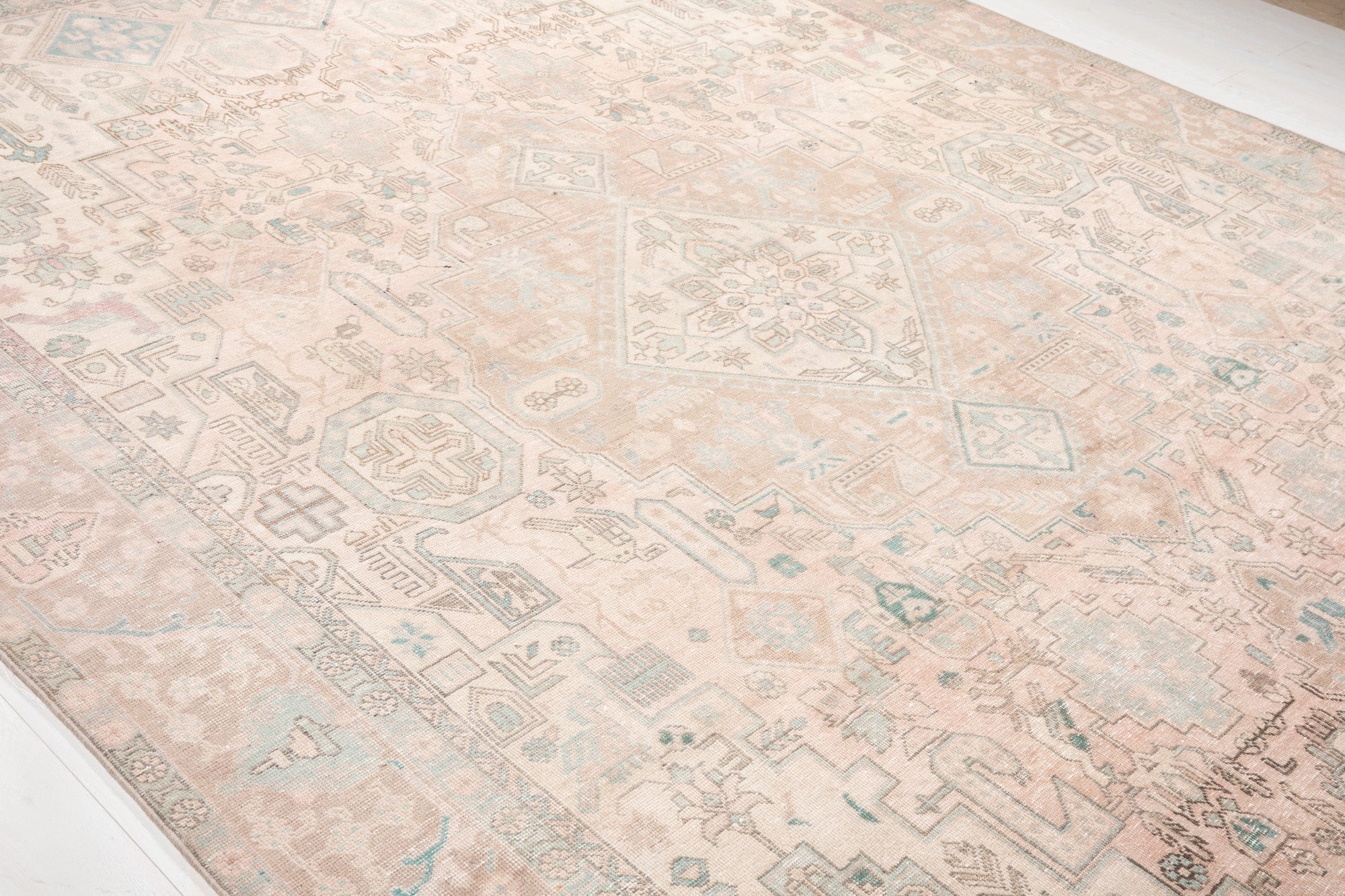 Hand-Knotted Vintage Large Wool Area Rug Faded – 12' 7" x 9' 1" (384 x 278 cm) - Yasi & Fara