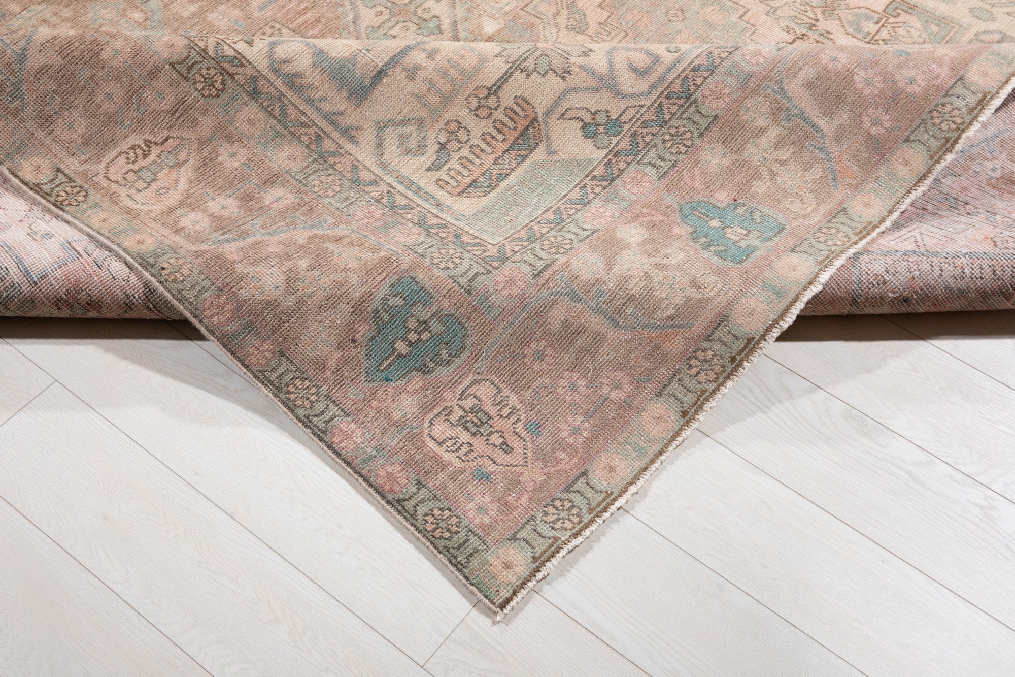 Hand-Knotted Vintage Large Wool Area Rug Faded – 12' 7" x 9' 1" (384 x 278 cm) - Yasi & Fara