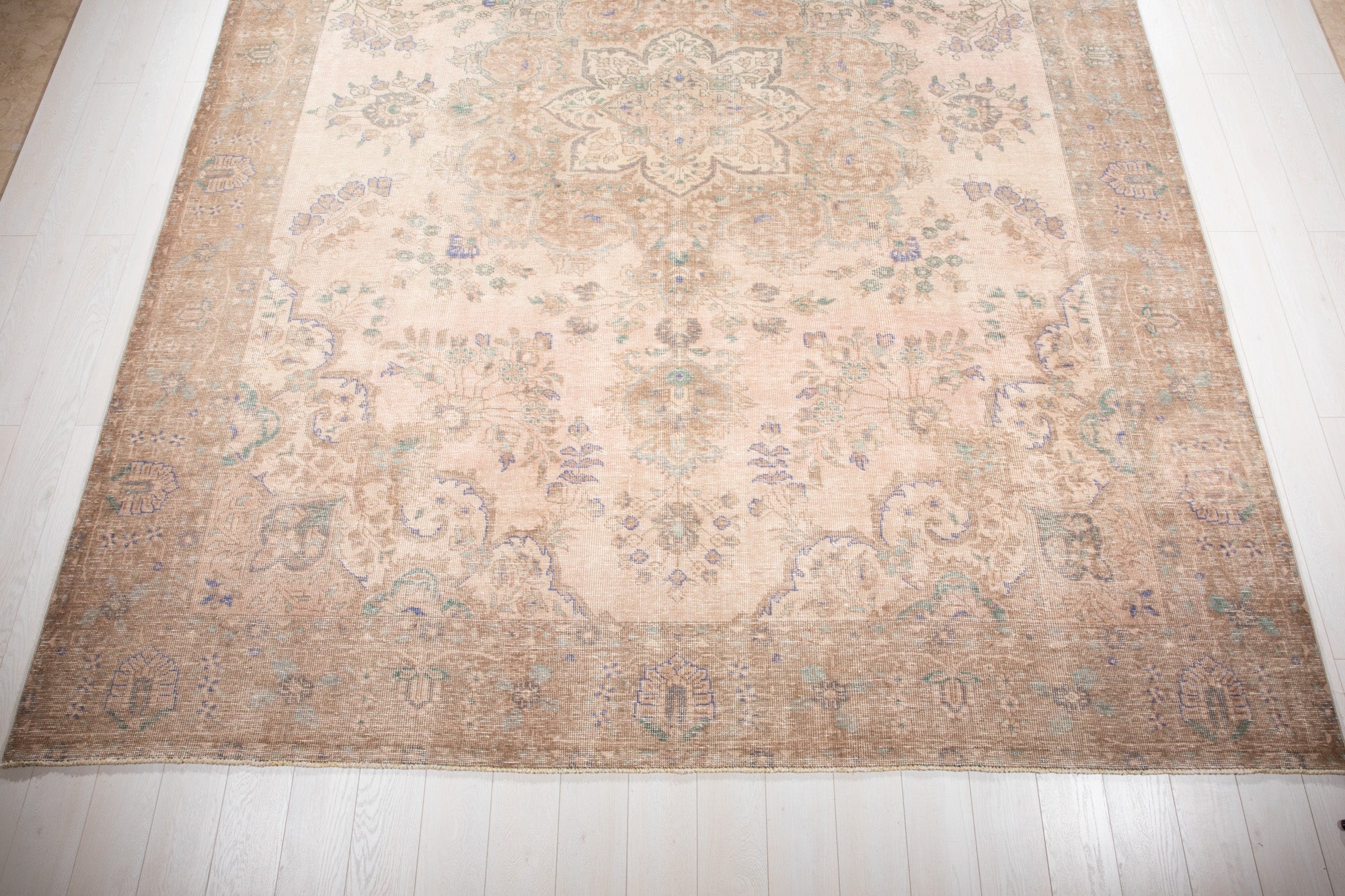 Hand-Knotted Vintage Large Wool Area Rug Faded – 12' 4" x 9' 10" (377 x 299 cm) - Yasi & Fara