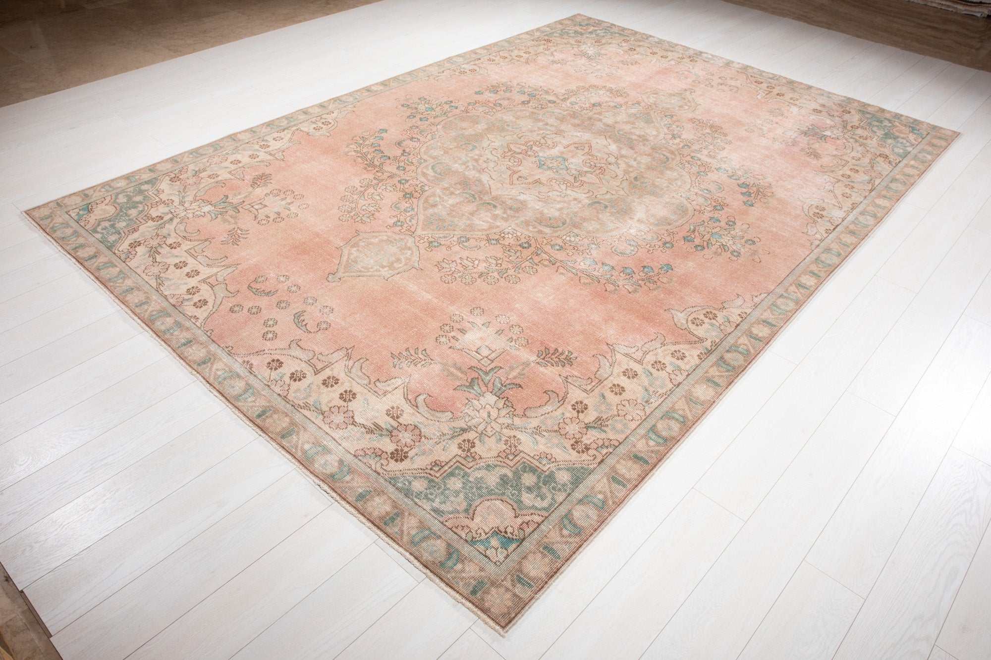 Hand-Knotted Vintage Large Wool Area Rug Faded – 10' 8" x 7' 4" (326 x 225 cm) - Yasi & Fara