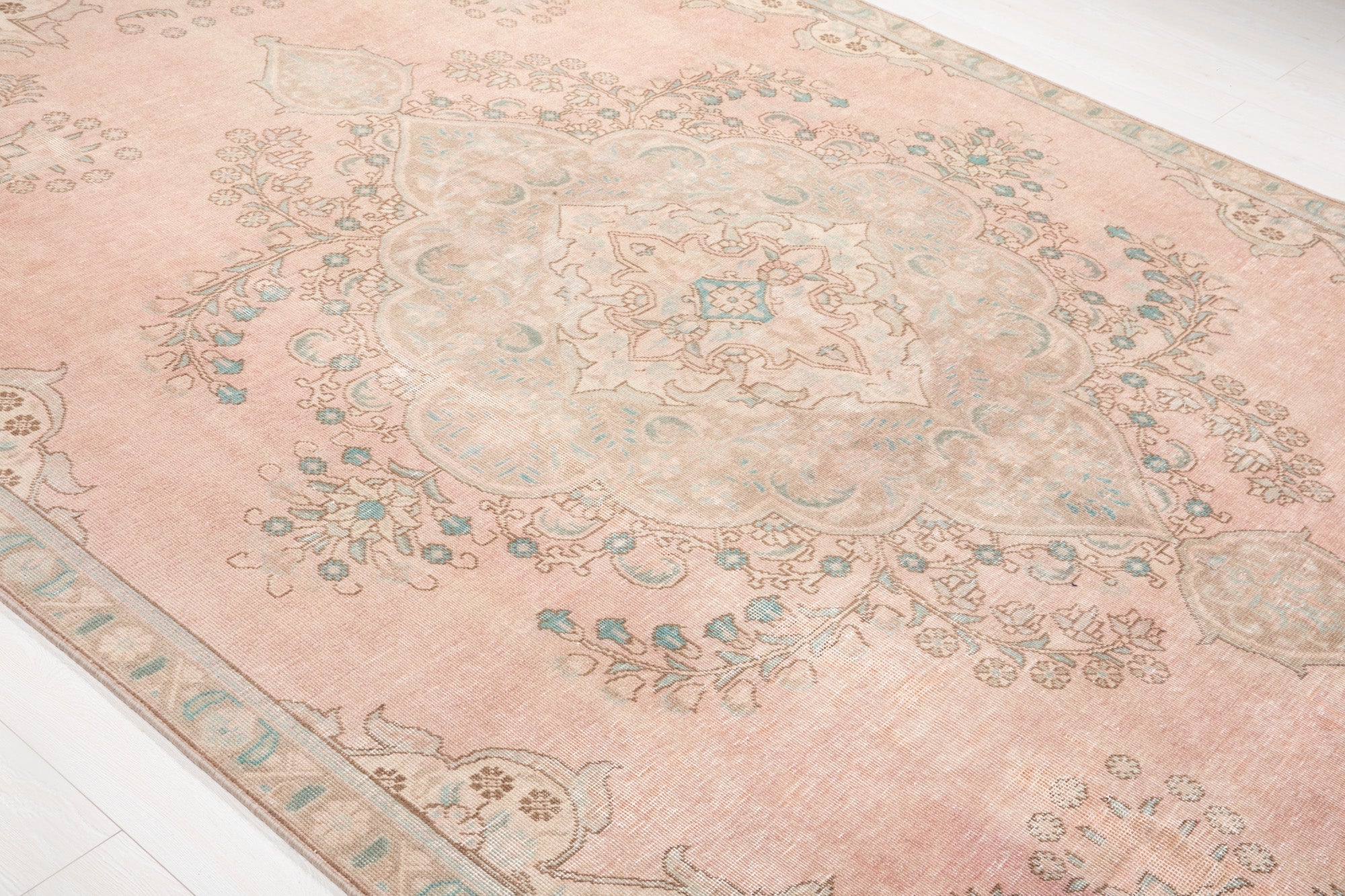 Hand-Knotted Vintage Large Wool Area Rug Faded – 10' 8" x 7' 4" (326 x 225 cm) - Yasi & Fara