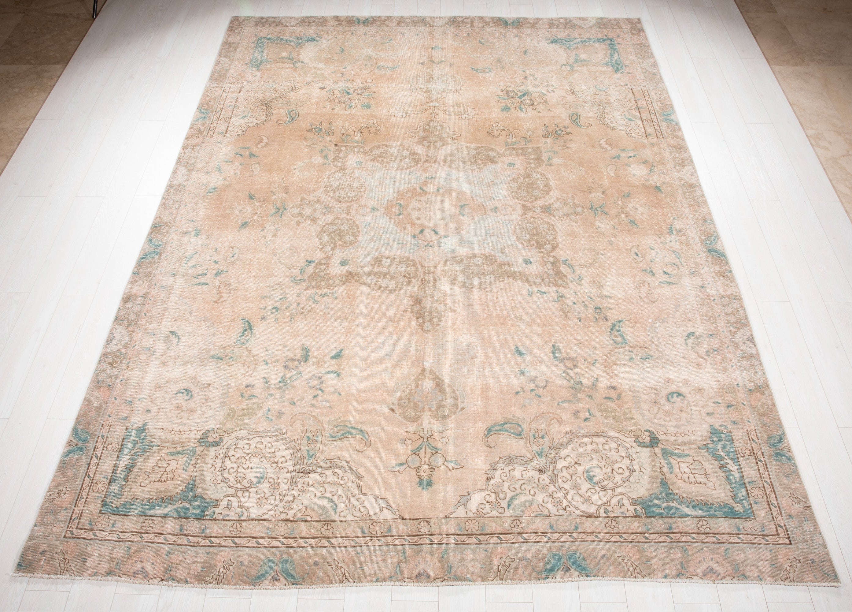 Hand-Knotted Vintage Large Wool Area Rug Faded – 11' 2" x 8' 4" (342 x 254 cm) - Yasi & Fara
