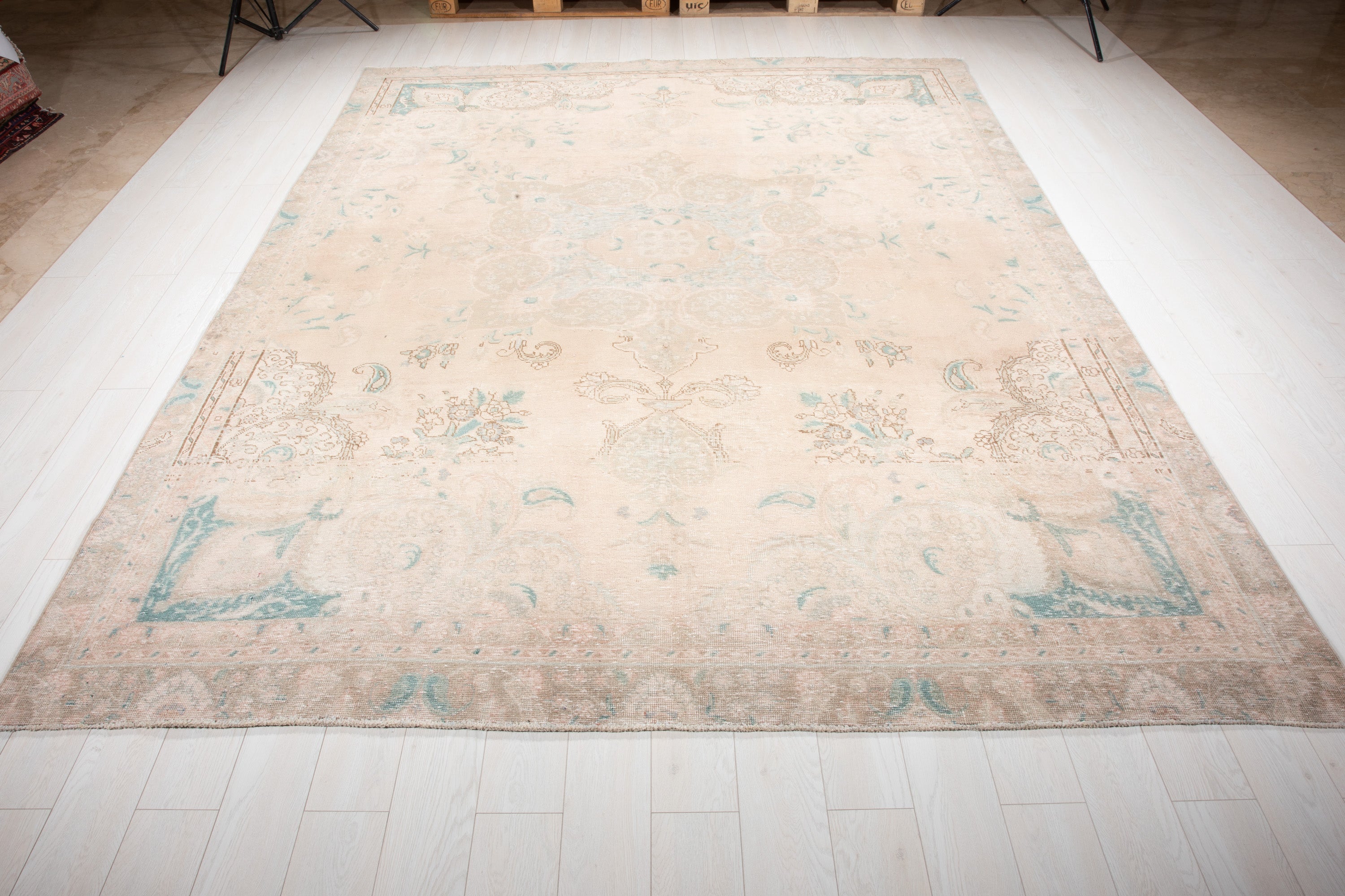 Hand-Knotted Vintage Large Wool Area Rug Faded – 11' 2" x 8' 4" (342 x 254 cm) - Yasi & Fara