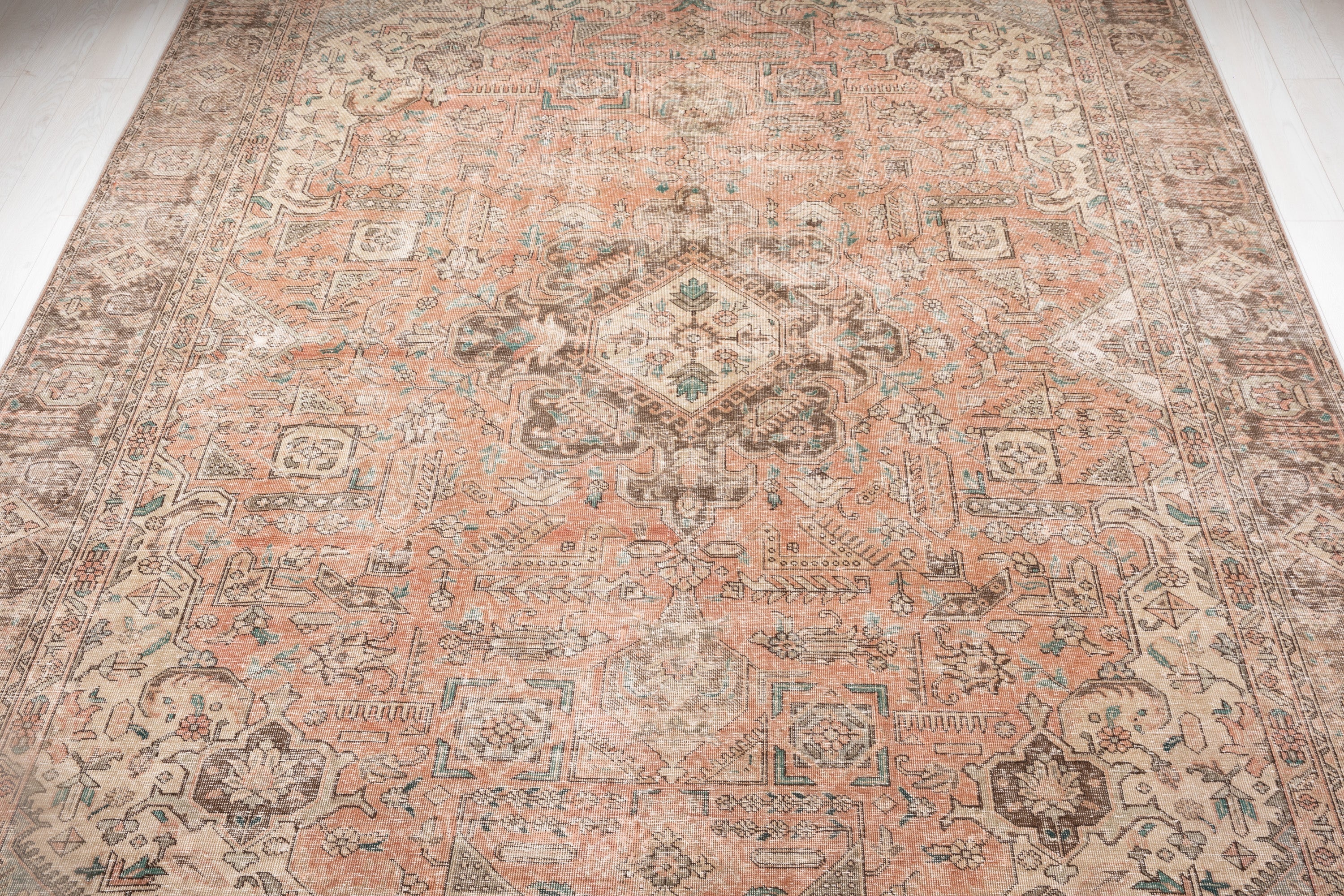 Hand-Knotted Vintage Large Wool Area Rug Faded – 12' 5" x 9' 3" (378 x 283 cm) - Yasi & Fara