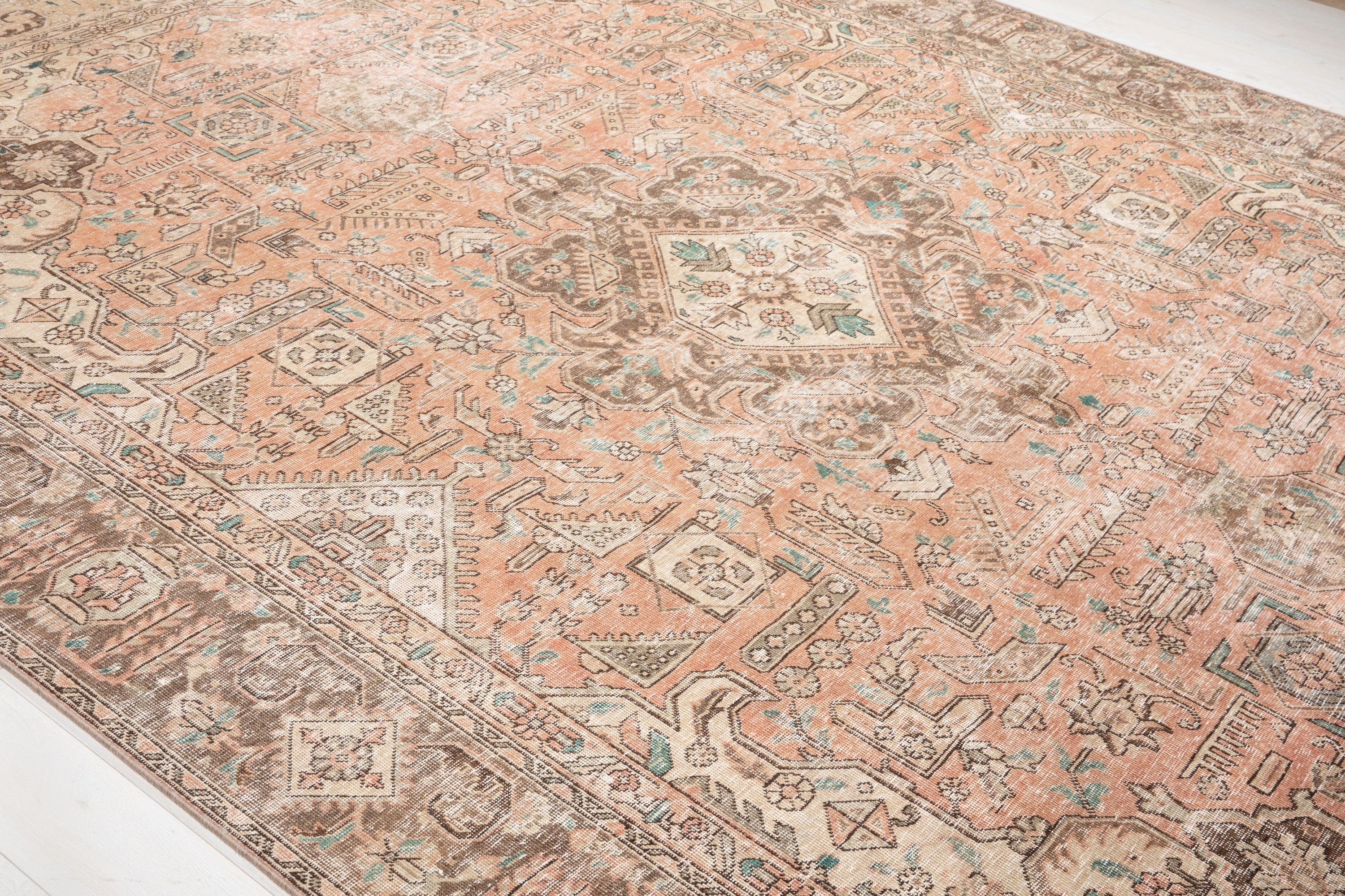 Hand-Knotted Vintage Large Wool Area Rug Faded – 12' 5" x 9' 3" (378 x 283 cm) - Yasi & Fara