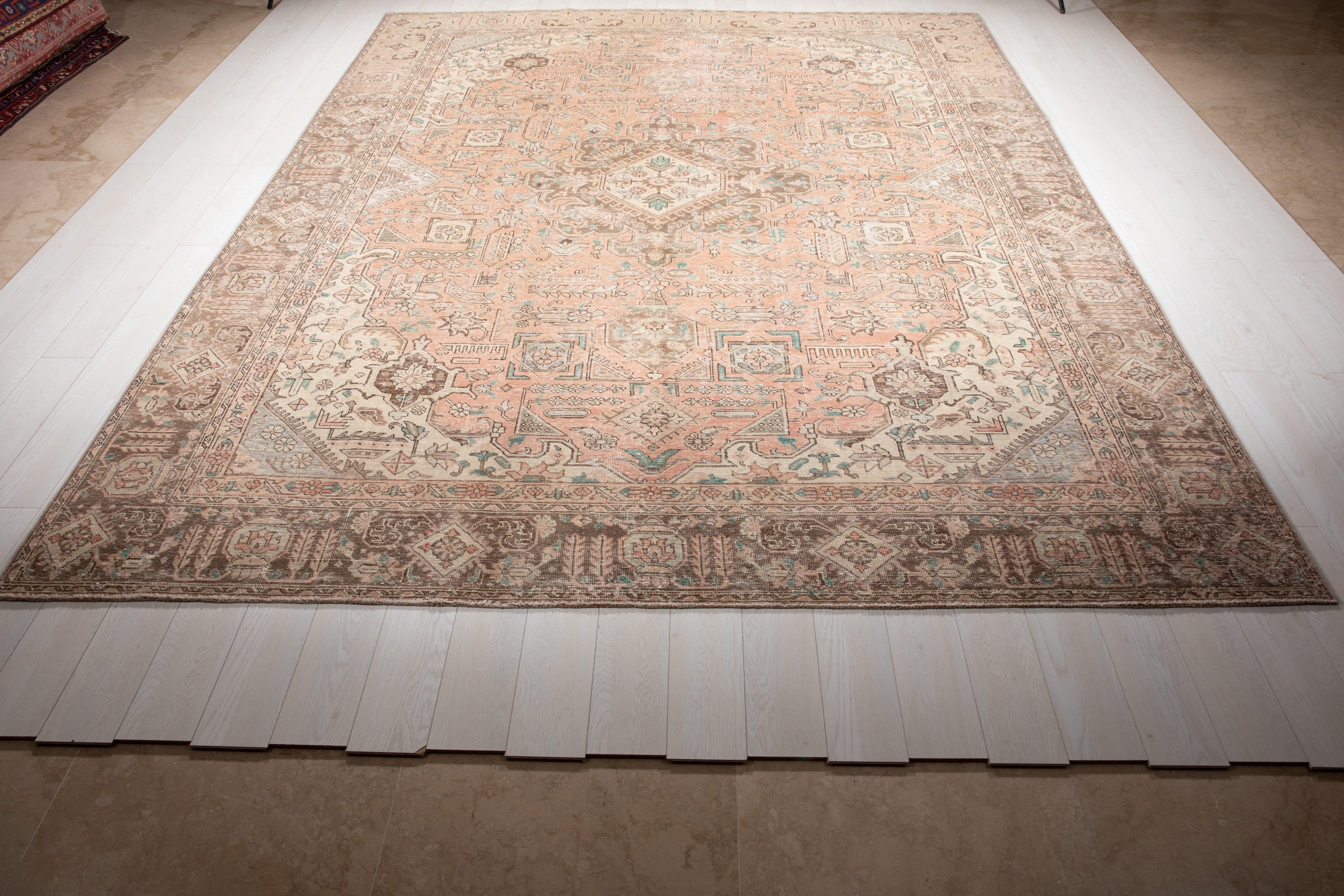Hand-Knotted Vintage Large Wool Area Rug Faded – 12' 5" x 9' 3" (378 x 283 cm) - Yasi & Fara