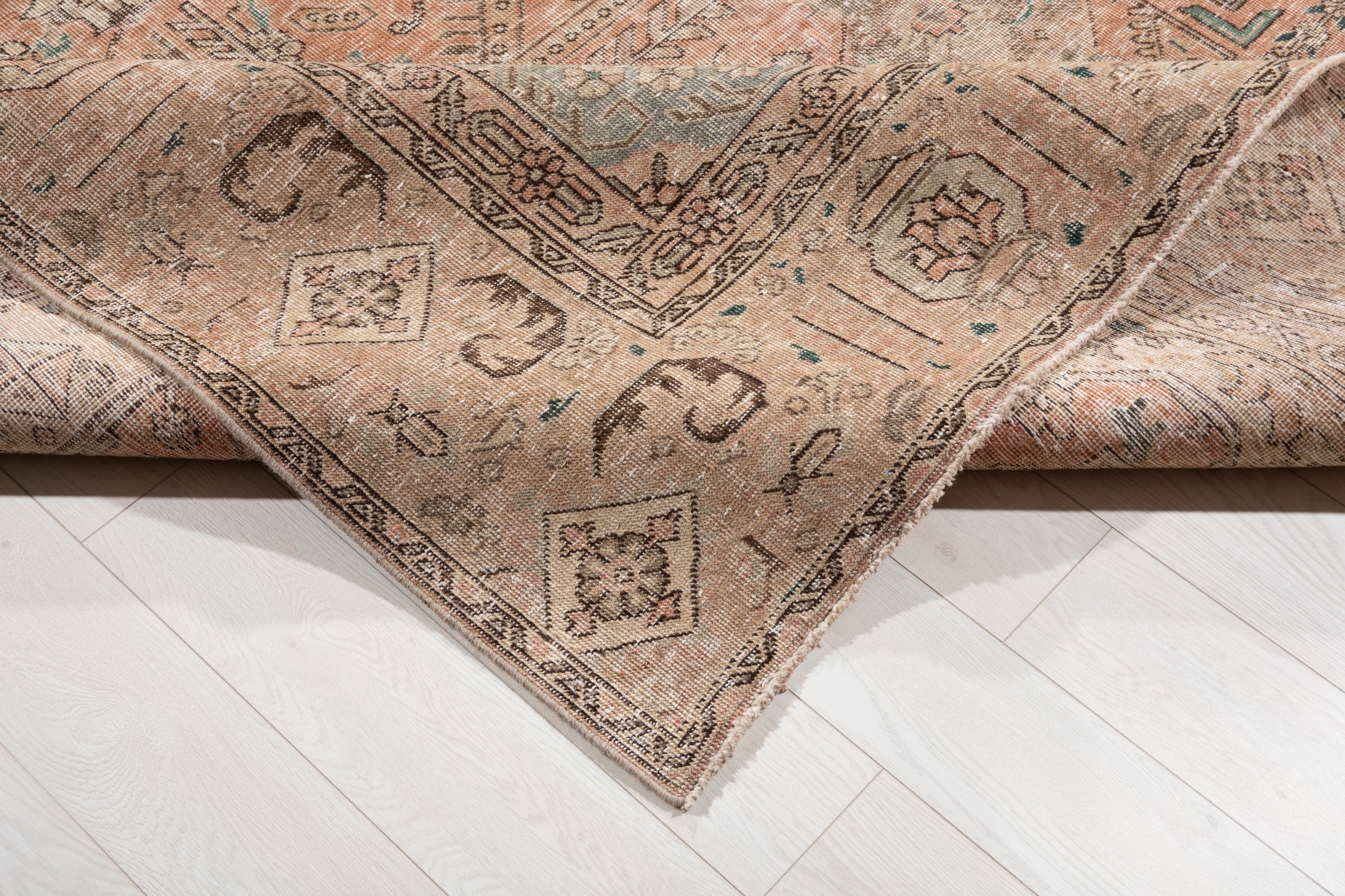 Hand-Knotted Vintage Large Wool Area Rug Faded – 12' 5" x 9' 3" (378 x 283 cm) - Yasi & Fara