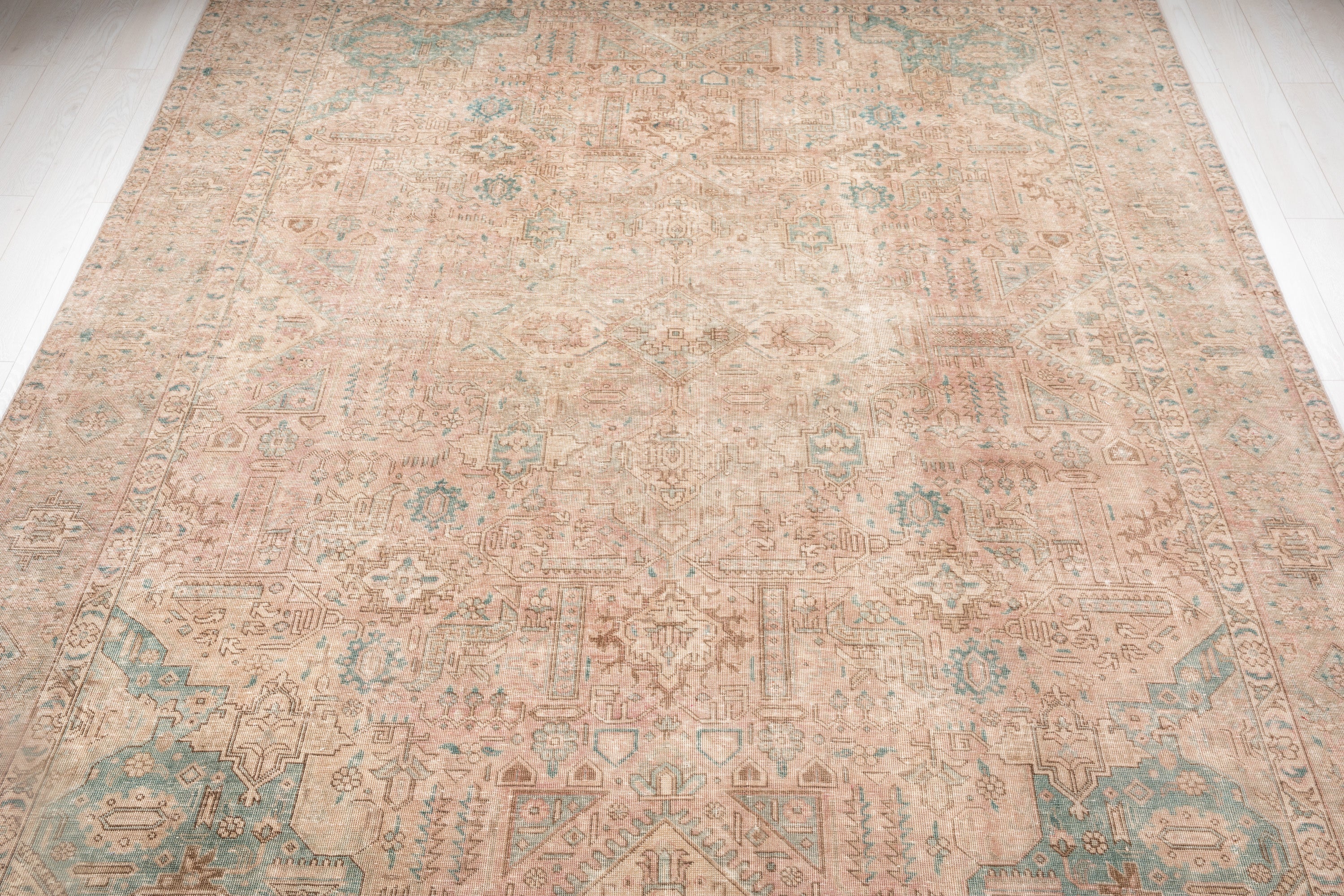 Hand-Knotted Vintage Large Wool Area Rug Faded – 12' 2" x 9' 1" (371 x 278 cm) - Yasi & Fara
