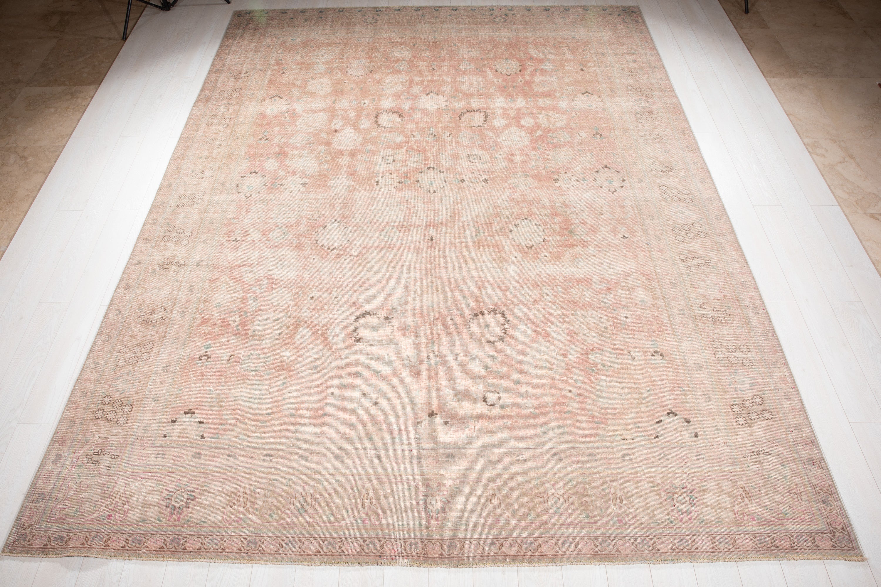 Hand-Knotted Vintage Large Wool Area Rug Faded – 12' 5" x 9' 3" (378 x 282 cm) - Yasi & Fara