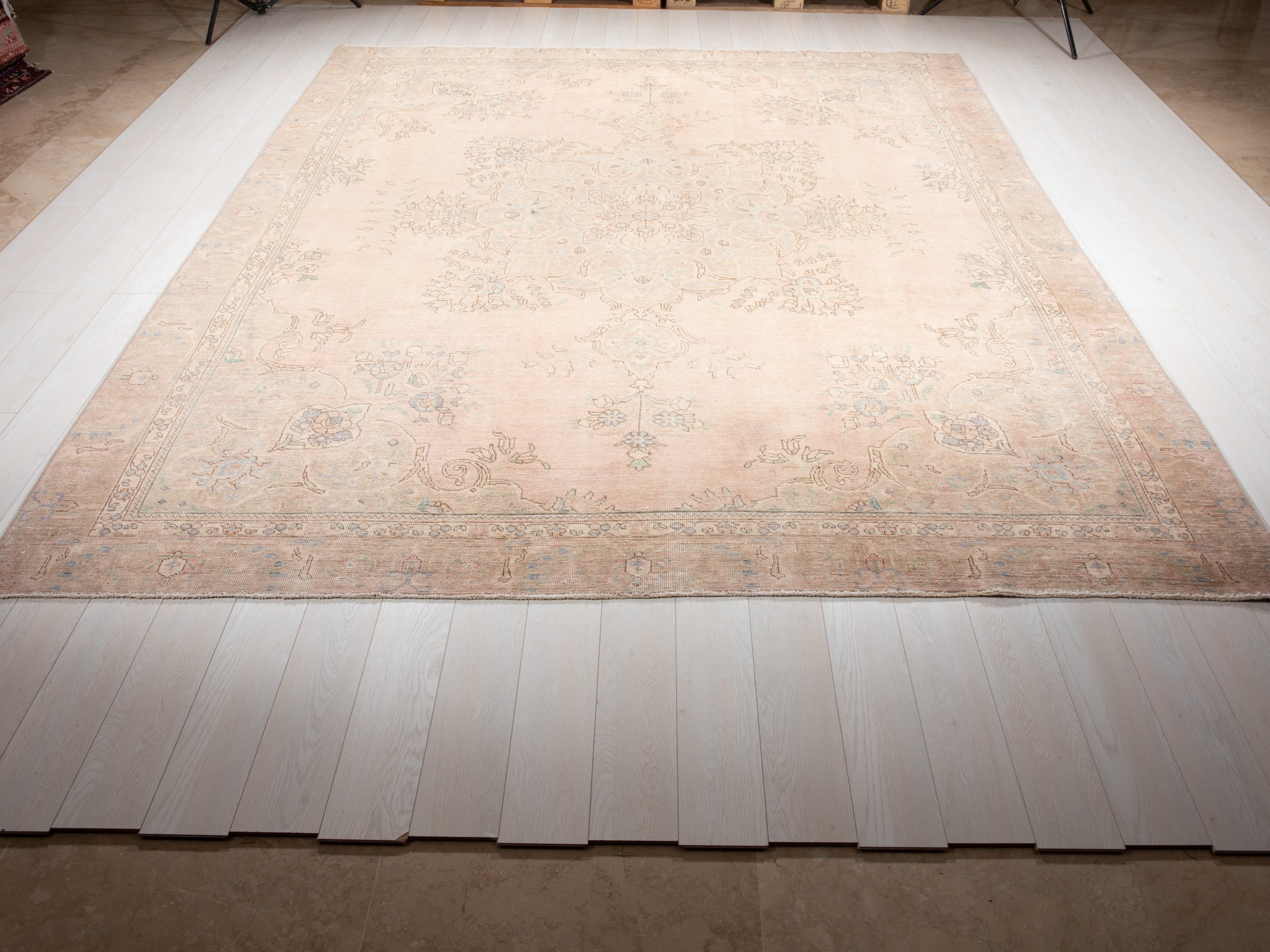 Hand-Knotted Vintage Large Wool Area Rug Faded – 11' 9" x 8' 11" (359 x 273 cm) - Yasi & Fara