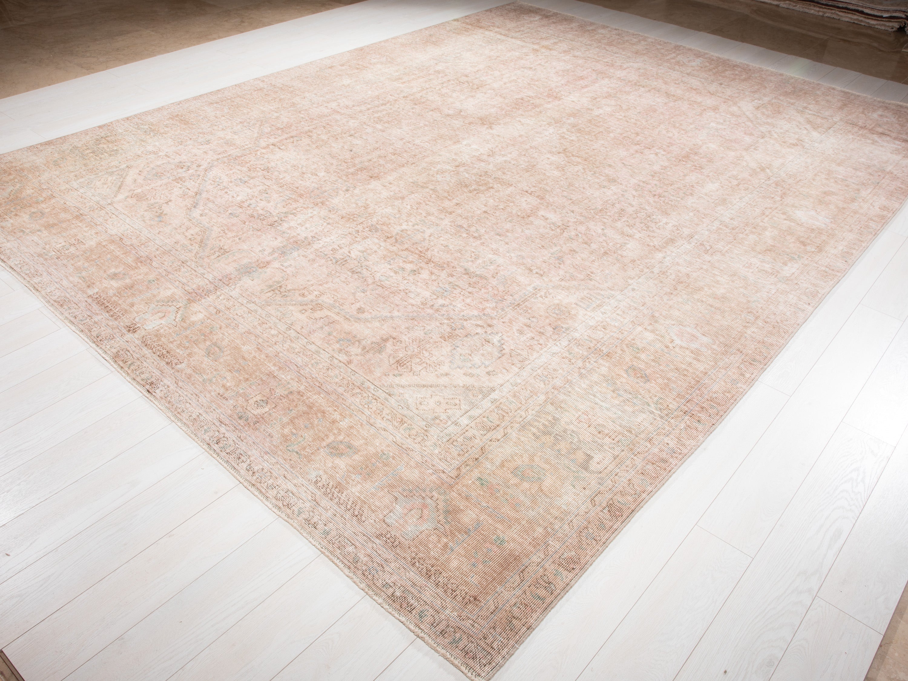 Hand-Knotted Vintage Large Wool Area Rug Faded – 12' 7" x 9' 4" (383 x 285 cm) - Yasi & Fara
