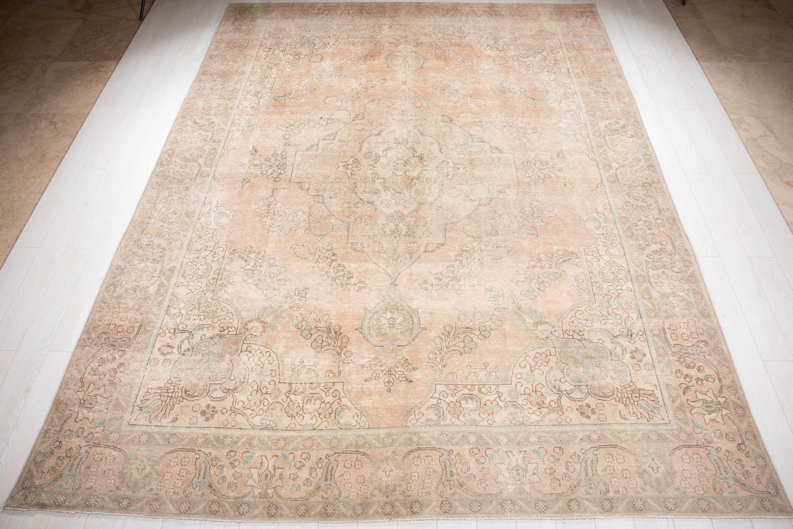 Hand-Knotted Vintage Large Wool Area Rug Faded – 12' 7" x 9' 6" (384 x 290 cm) - Yasi & Fara