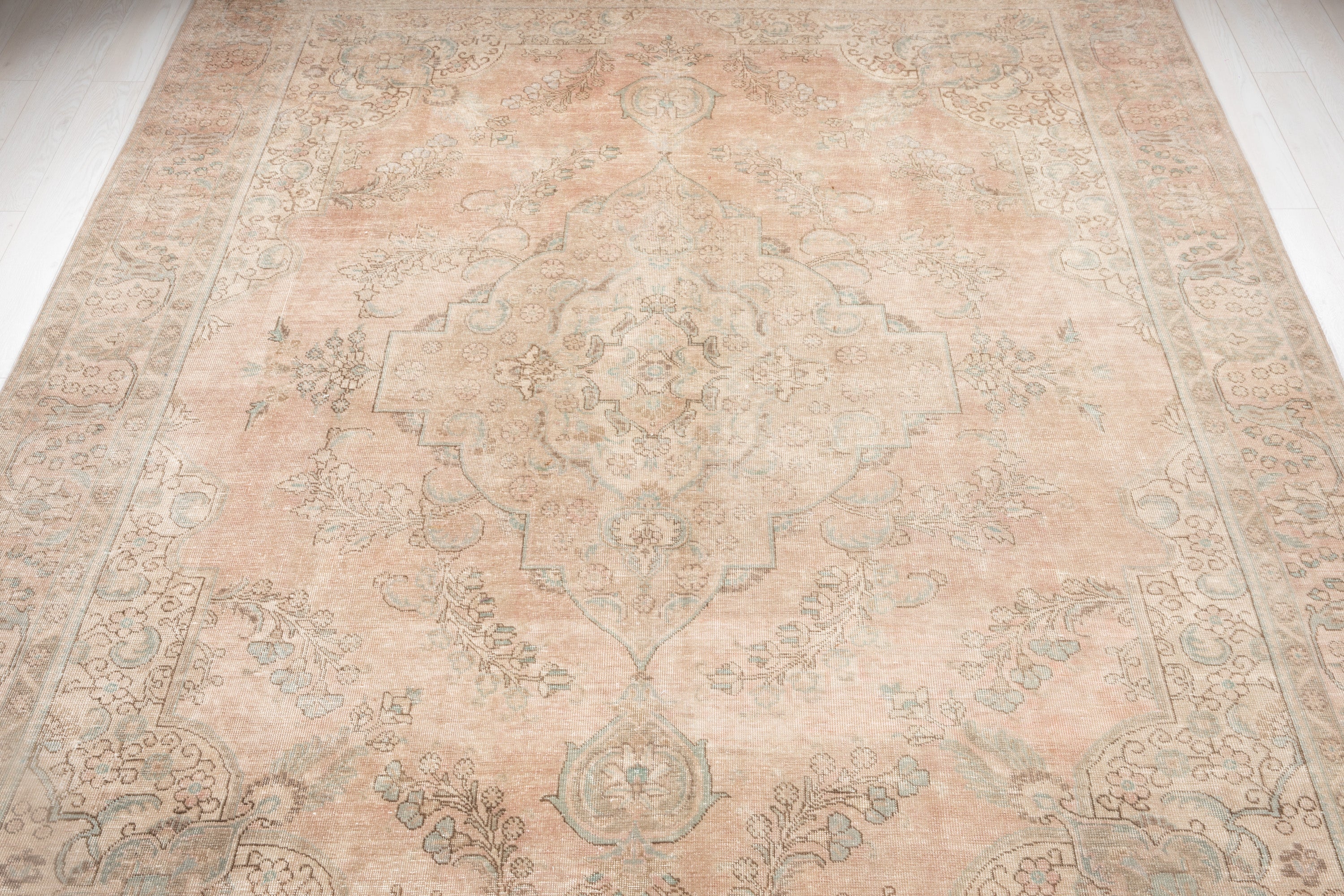 Hand-Knotted Vintage Large Wool Area Rug Faded – 12' 7" x 9' 6" (384 x 290 cm) - Yasi & Fara