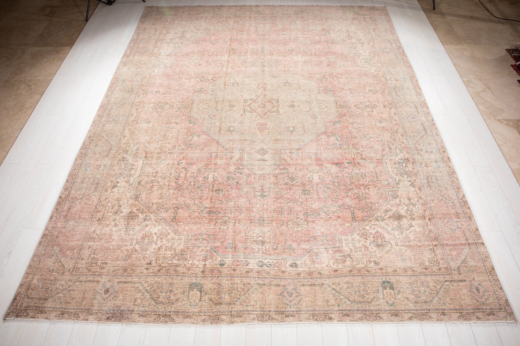Hand-Knotted Vintage Large Wool Area Rug Faded – 12' 9" x 9' 10" (389 x 300 cm) - Yasi & Fara