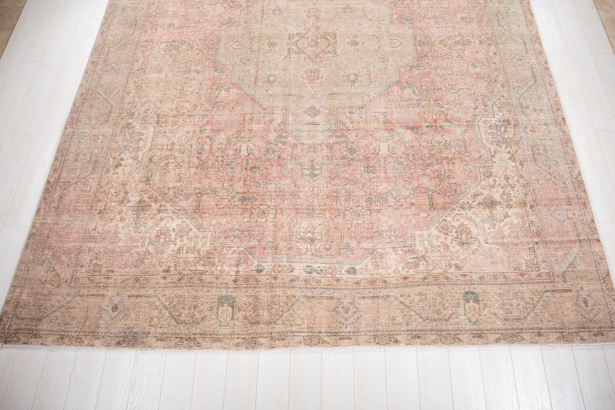 Hand-Knotted Vintage Large Wool Area Rug Faded – 12' 9" x 9' 10" (389 x 300 cm) - Yasi & Fara