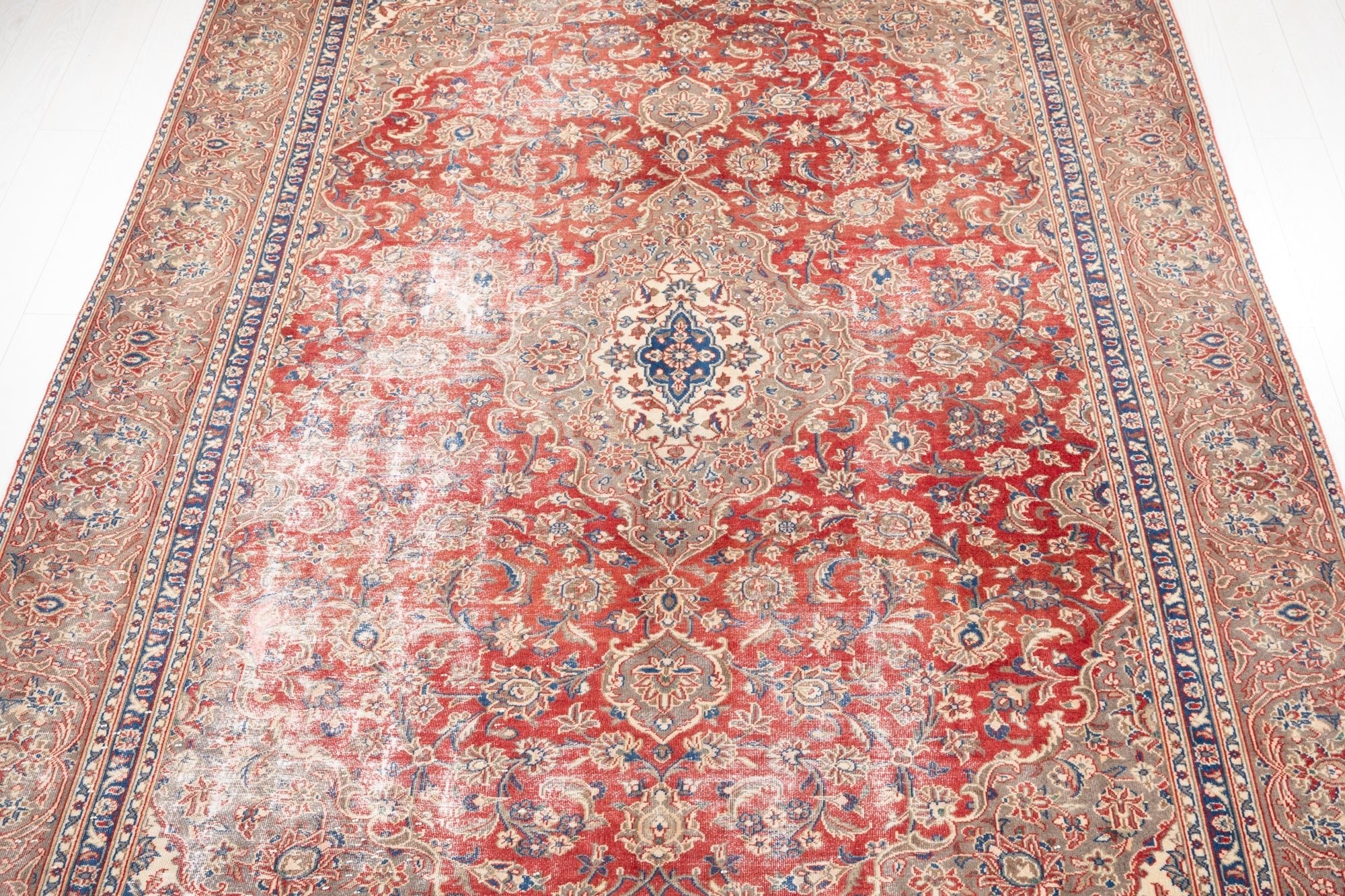 Hand-Knotted Vintage Large Wool Area Rug Faded – 10' 11" x 7' 7" (332 x 231 cm) - Yasi & Fara