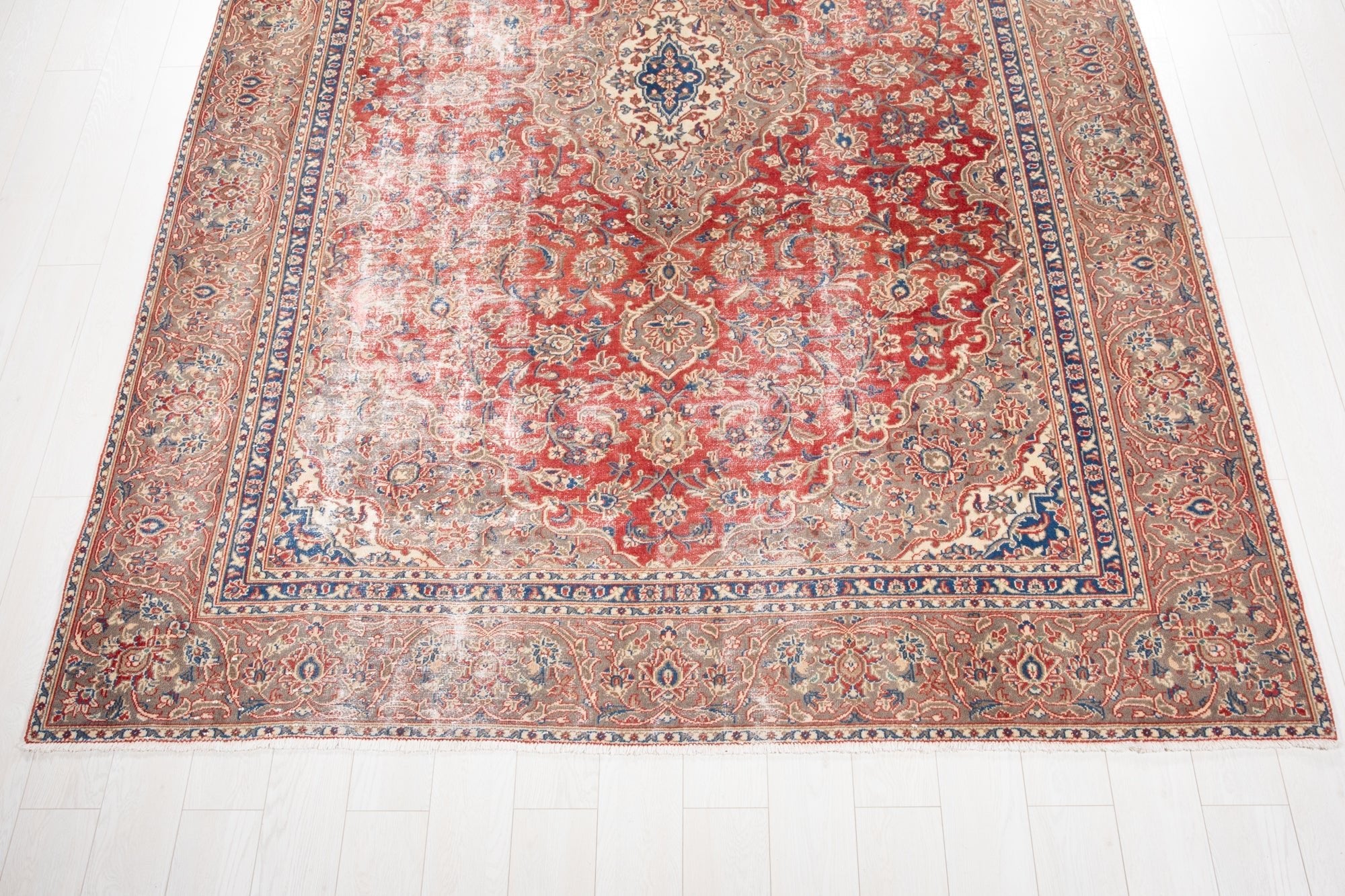 Hand-Knotted Vintage Large Wool Area Rug Faded – 10' 11" x 7' 7" (332 x 231 cm) - Yasi & Fara